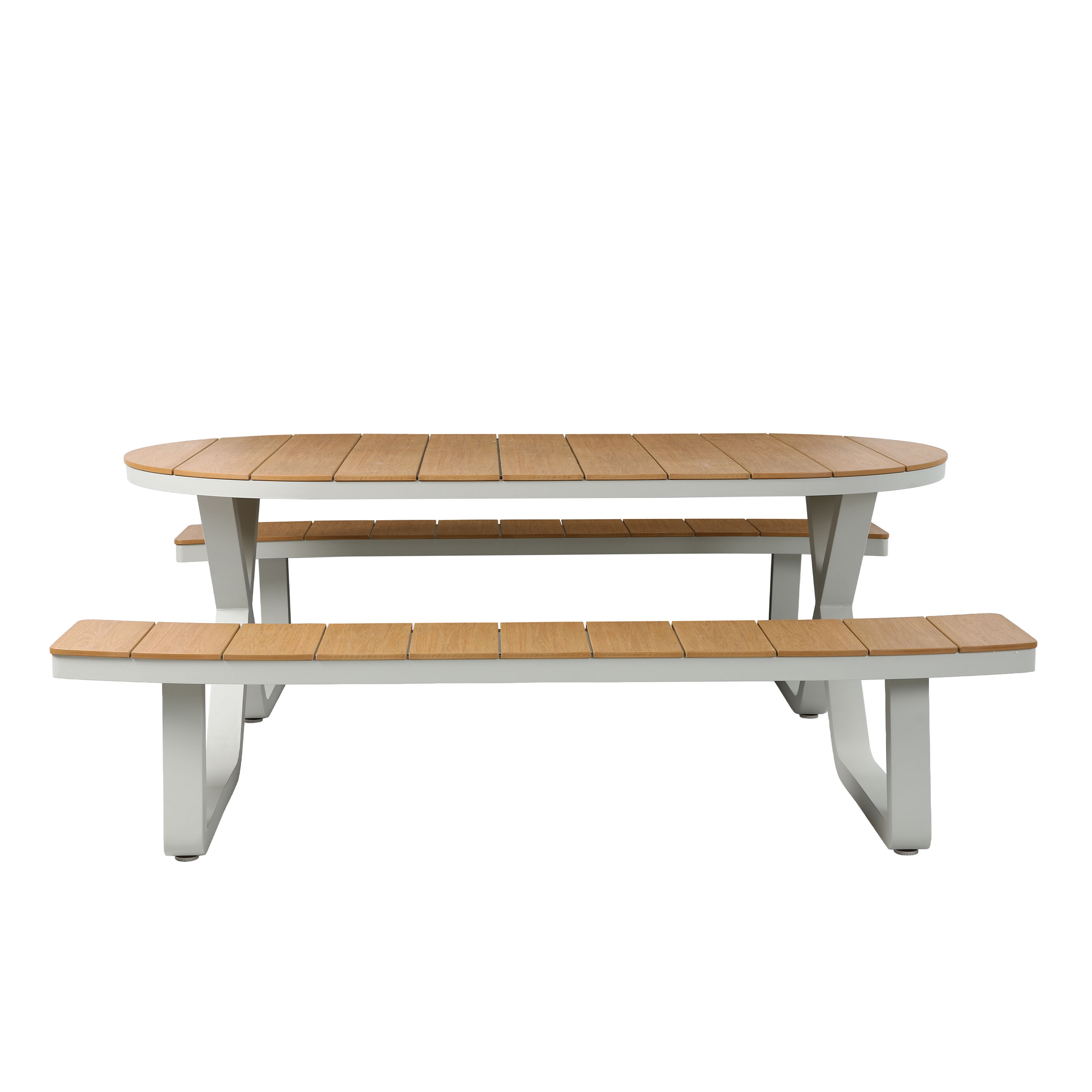 AXI Jax Picnic Table with 2 benches Oval – Sandy Beige/Teak-look Polywood