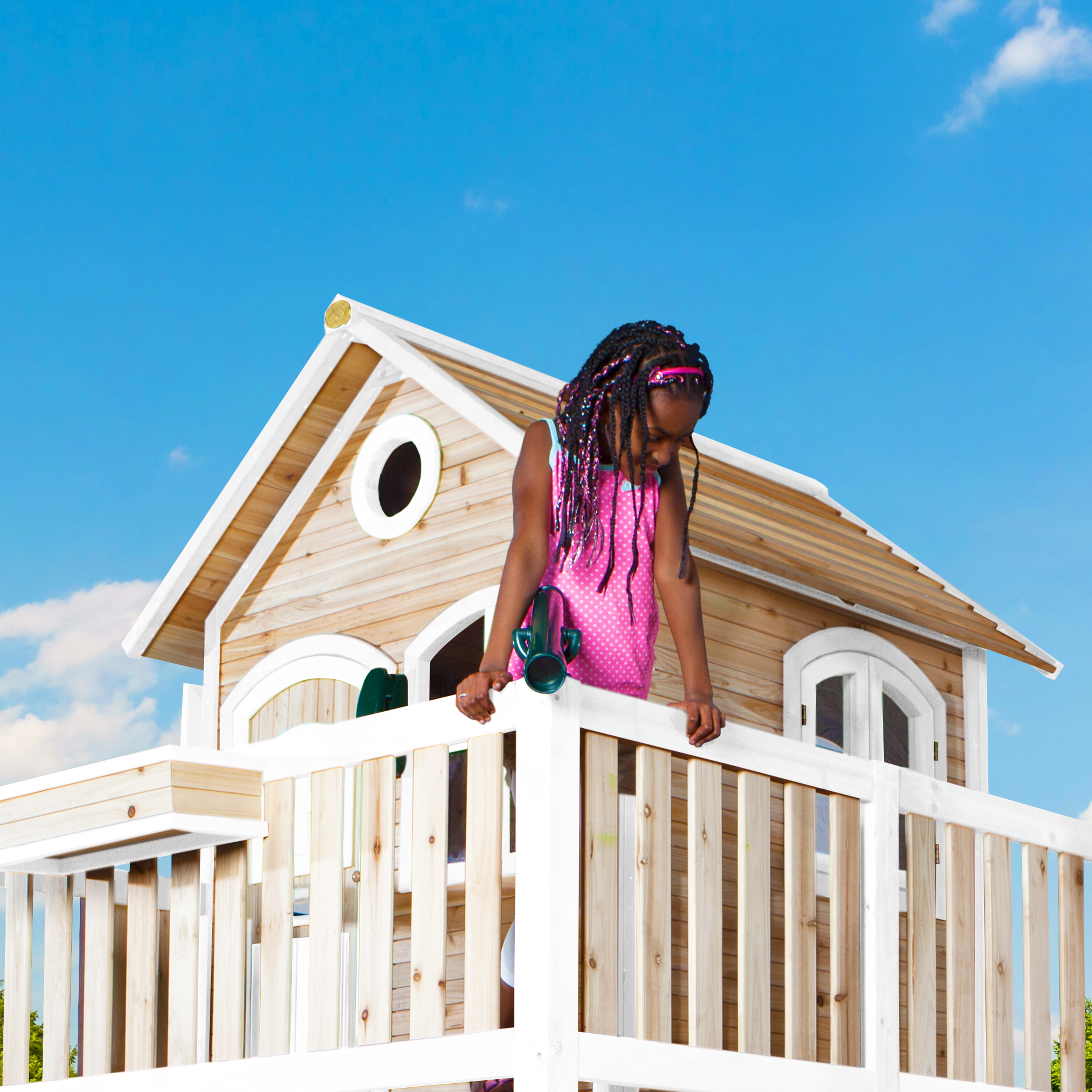 AXI Liam Playhouse with Double Swing Set Brown/White - White Slide