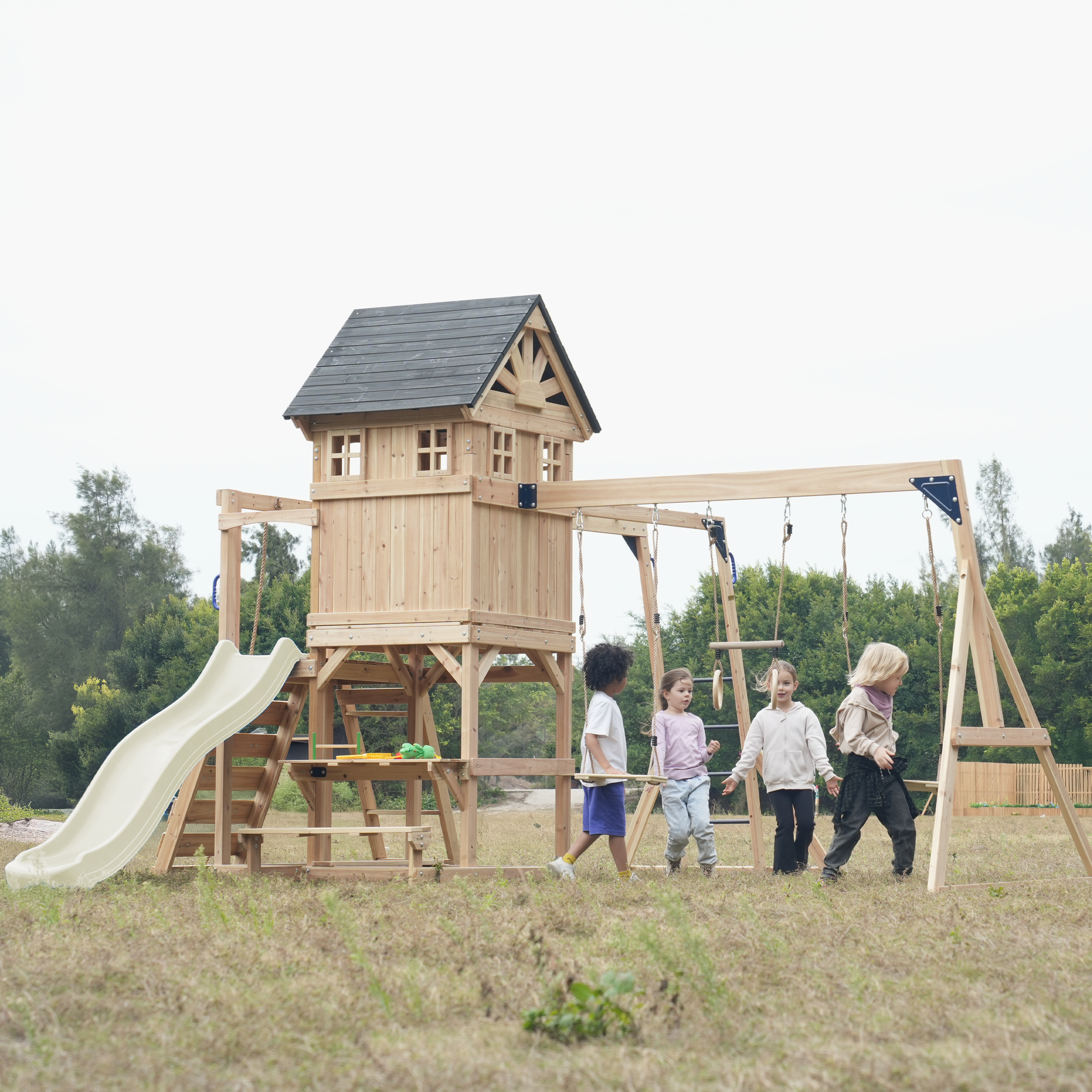 AXI Duncan Climbing Frame with Swings. Climbing Frames and Monkey Bars – Cream Slide