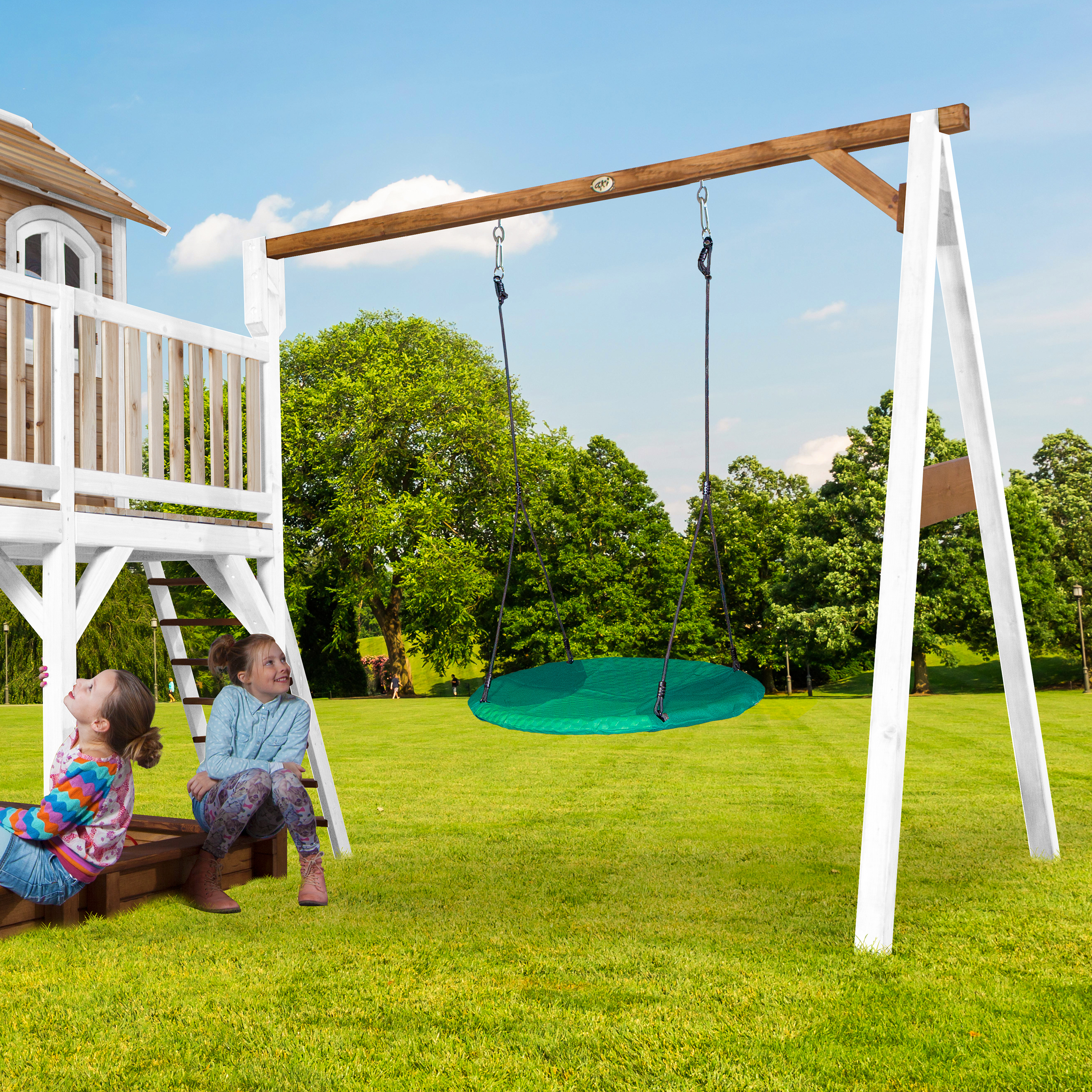 AXI Liam Playhouse with Summer Nest Swing Set Brown/White - White Slide
