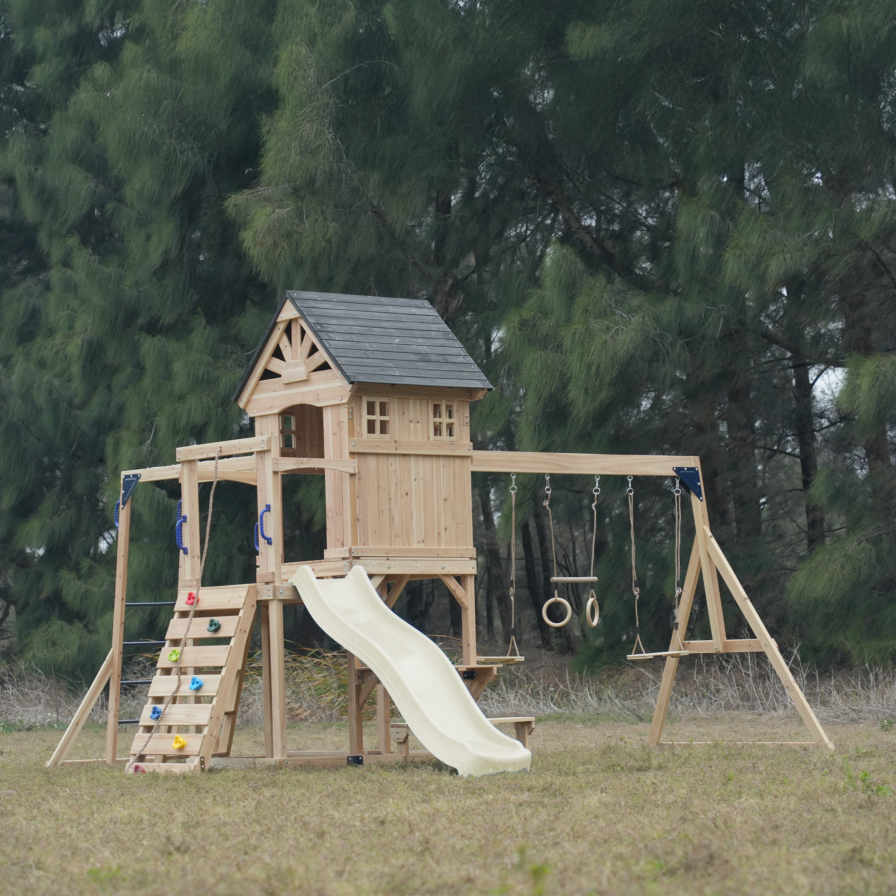AXI Duncan Climbing Frame with Swings. Climbing Frames and Monkey Bars – Cream Slide