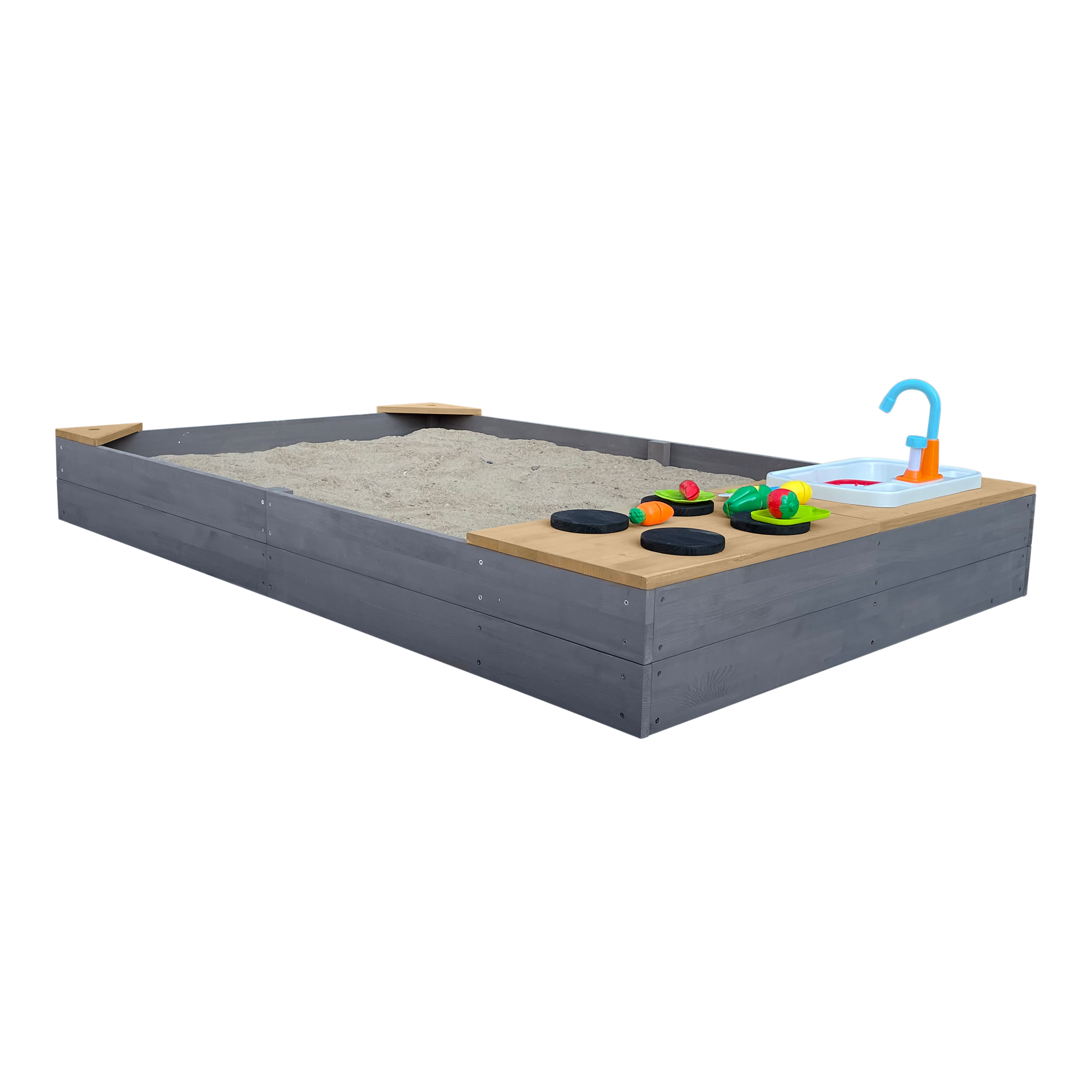 AXI Kelly Sandbox with Play Kitchen - 180 x 115 cm - Grey/brown