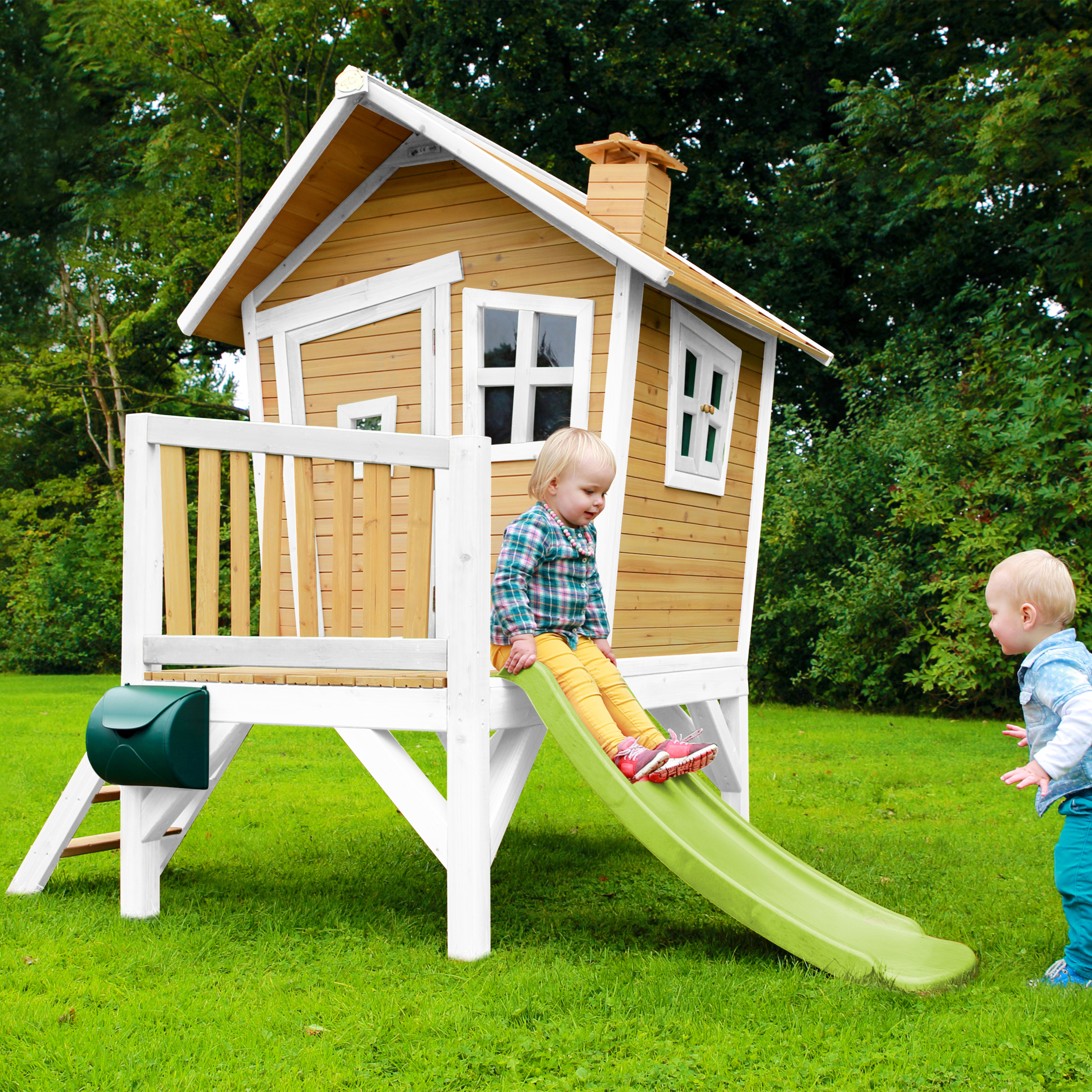 AXI Robin Playhouse Brown/White - Lime Green Slide
