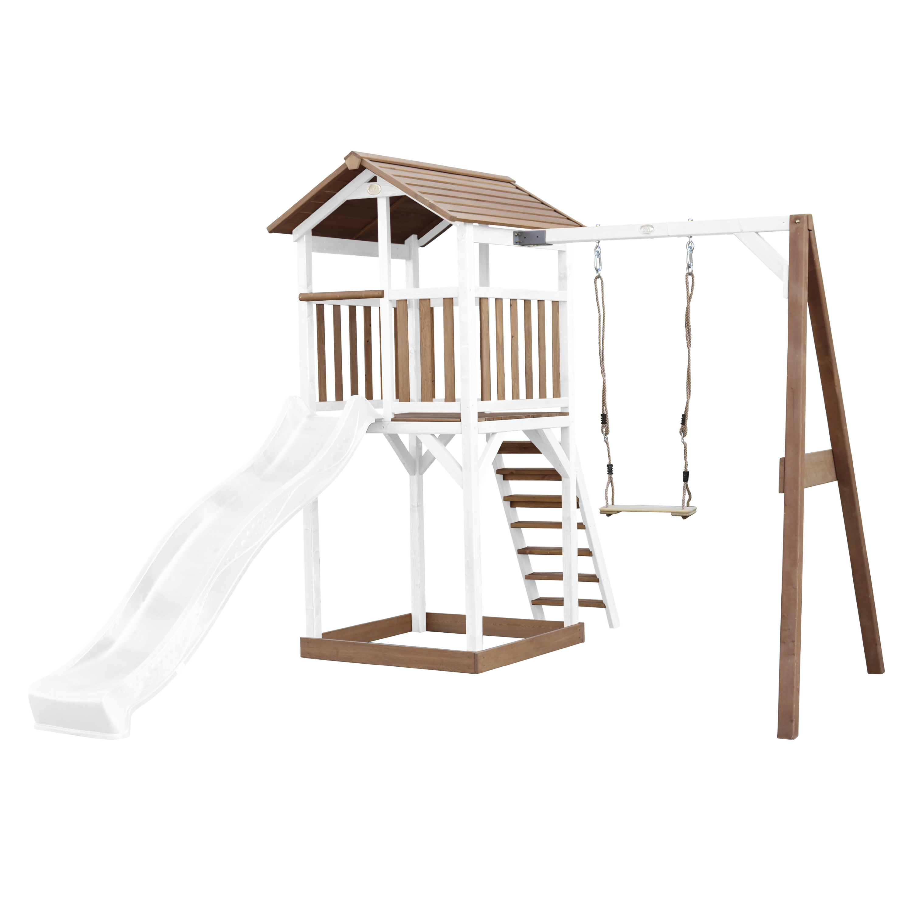 AXI Beach Tower with Single Swing Set Brown/White - White Slide
