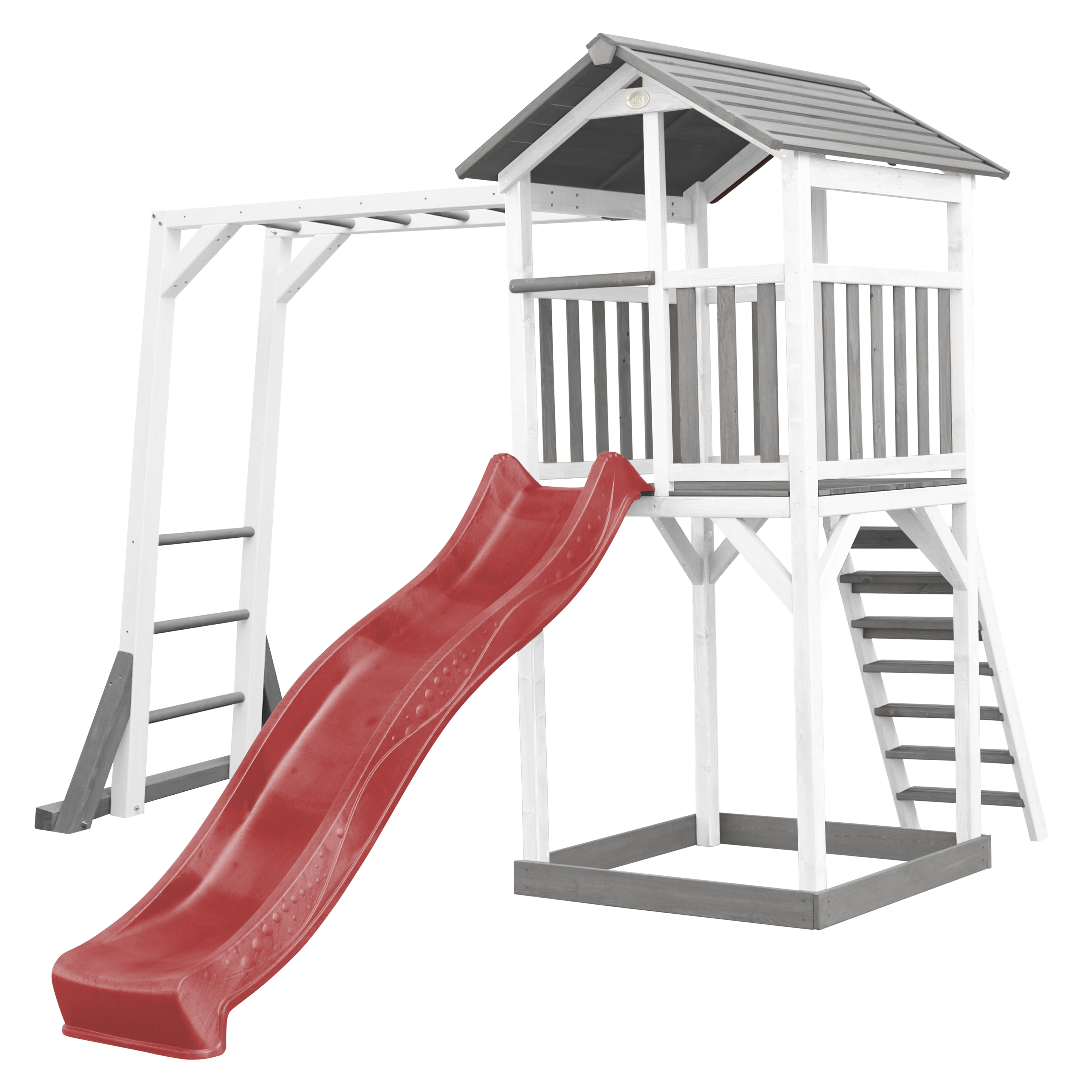 AXI Beach Tower with Climbing Frame Grey/White - Red Slide