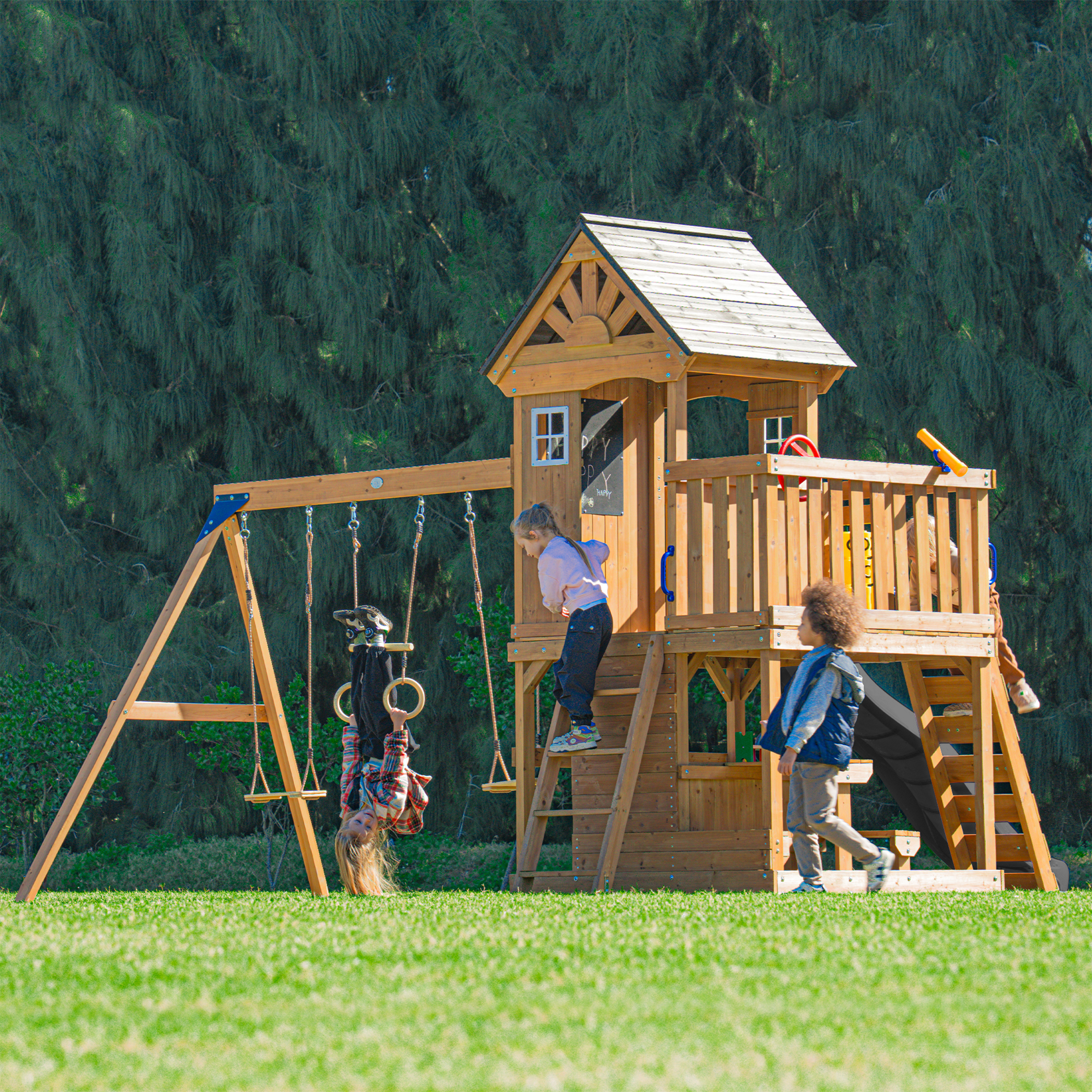 AXI Jack Climbing Frame with Double Swing and Trapeze – Grey Slide