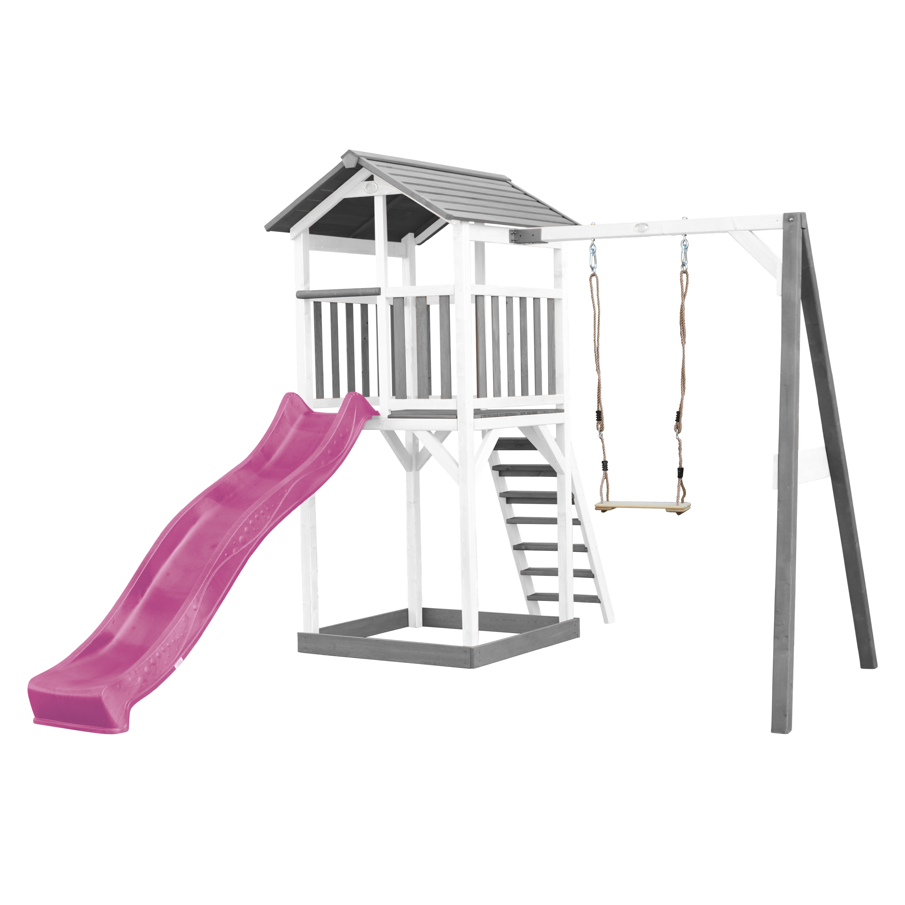 AXI Beach Tower with Single Swing Set Grey/White - Purple Slide