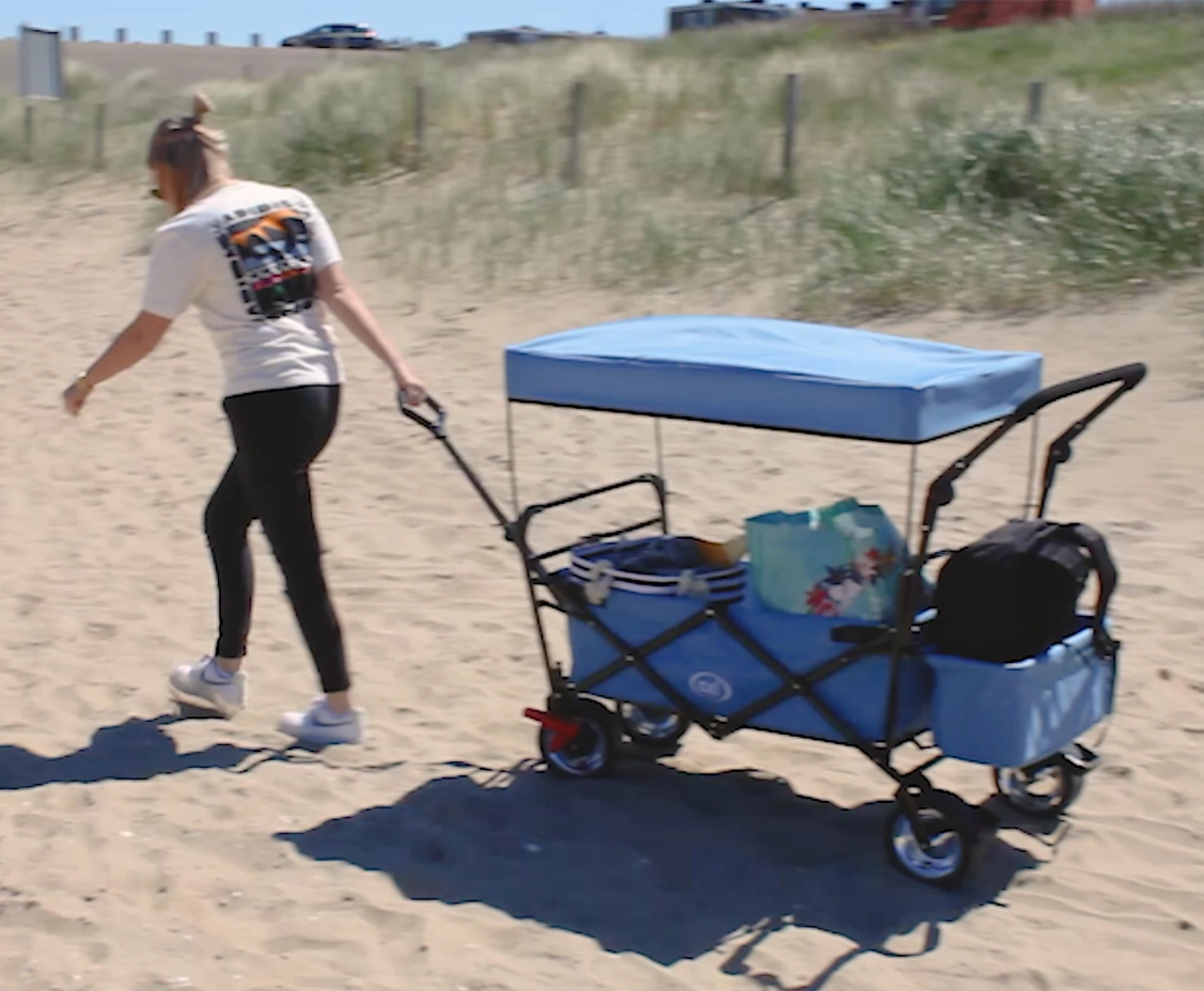 Thumbnail AXI AB210 Opvouwbare Bolderkar met dak, tas, rem en duwstang blauw - Bolderwagen Blauw AB210