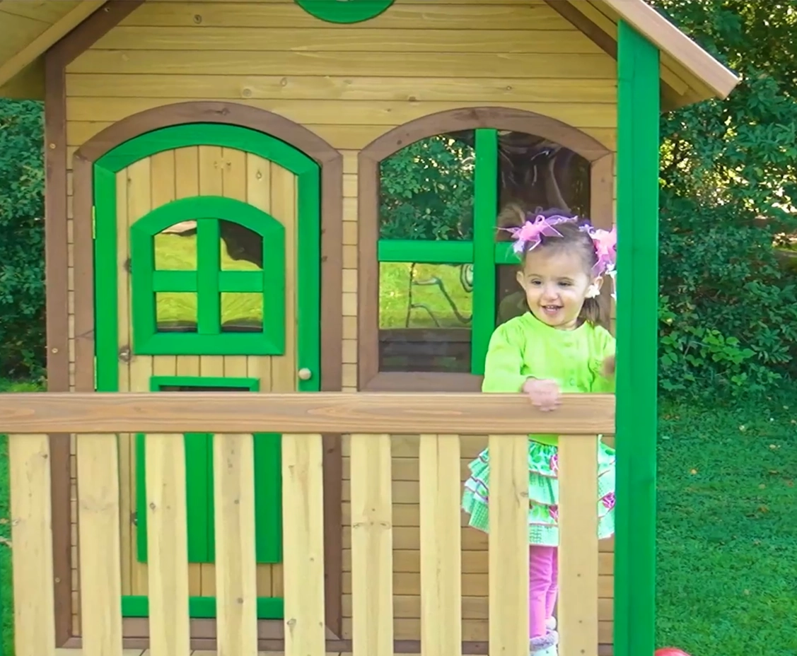 Thumbnail AXI Tom Speelhuis in Bruin/Groen met Rode glijbaan - Speelhuisje van hout