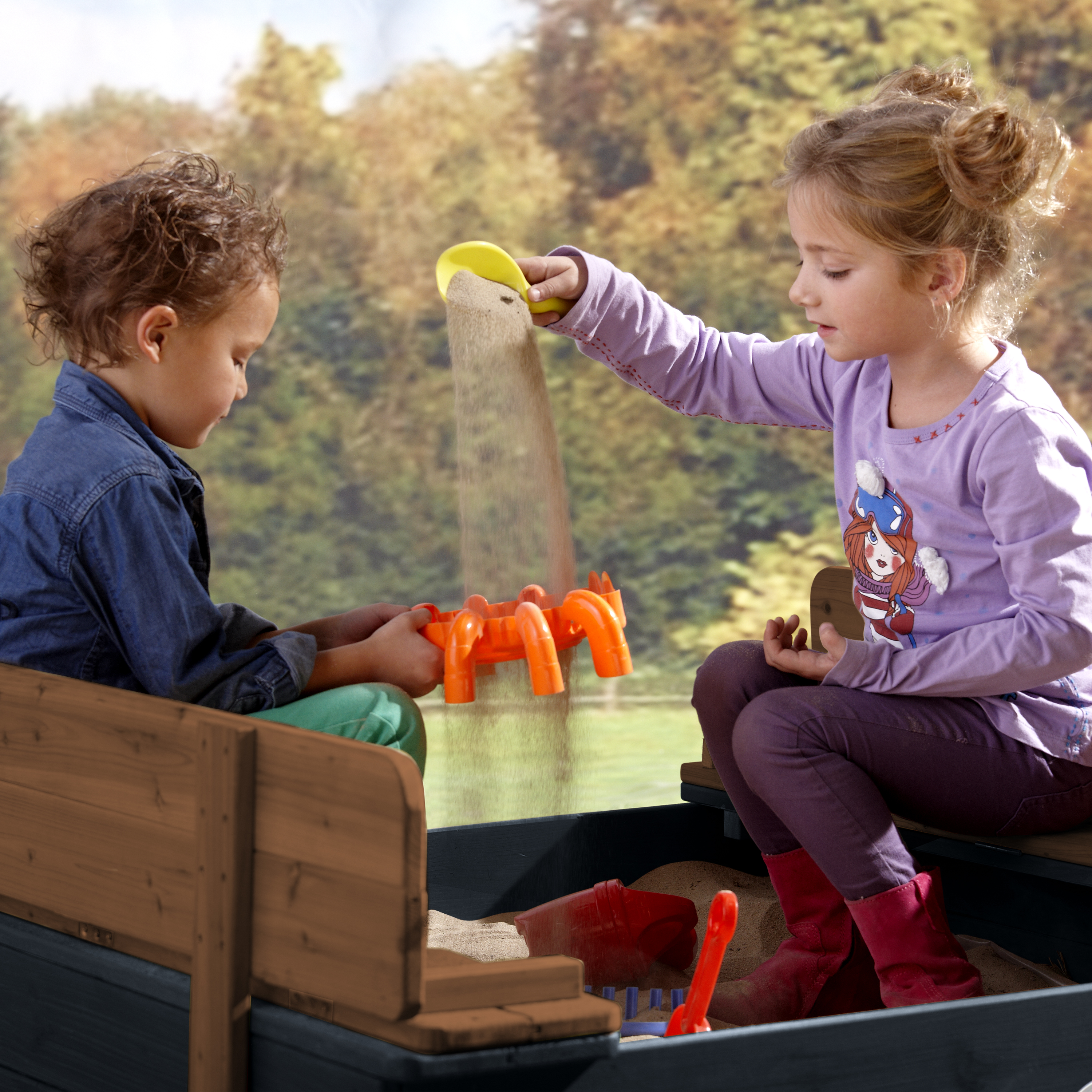 AXI Ella XL Sandbox - 120 x 120 cm - Anthracite/Brown
