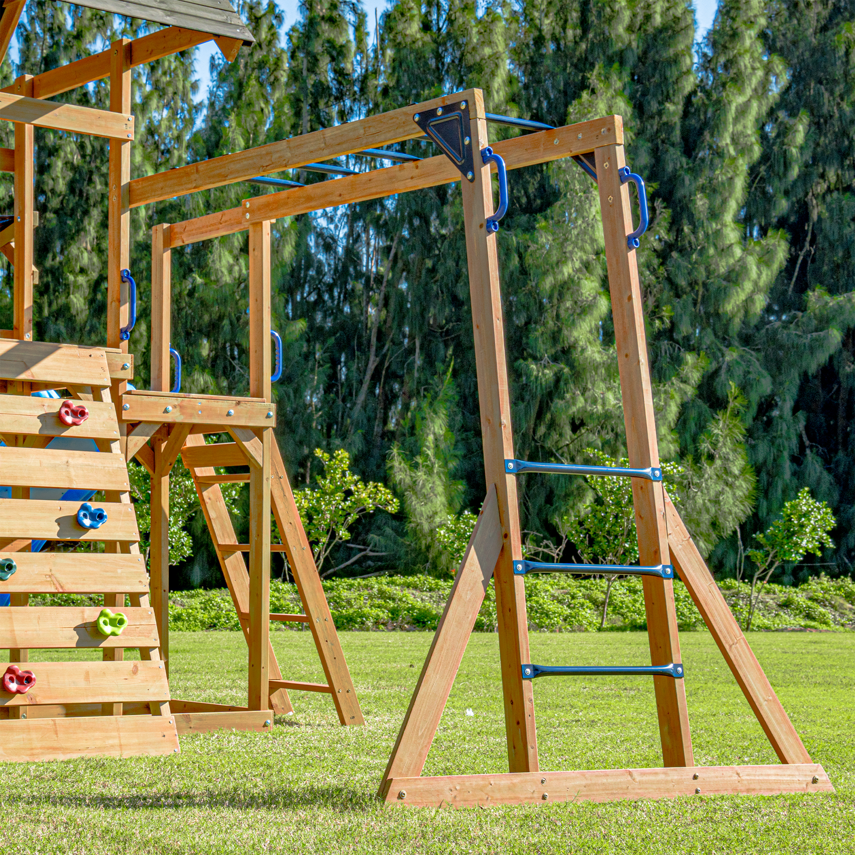 AXI Mitch Climbing Frame with Double Swing. Trapeze and Lookout Tower – Green Slide