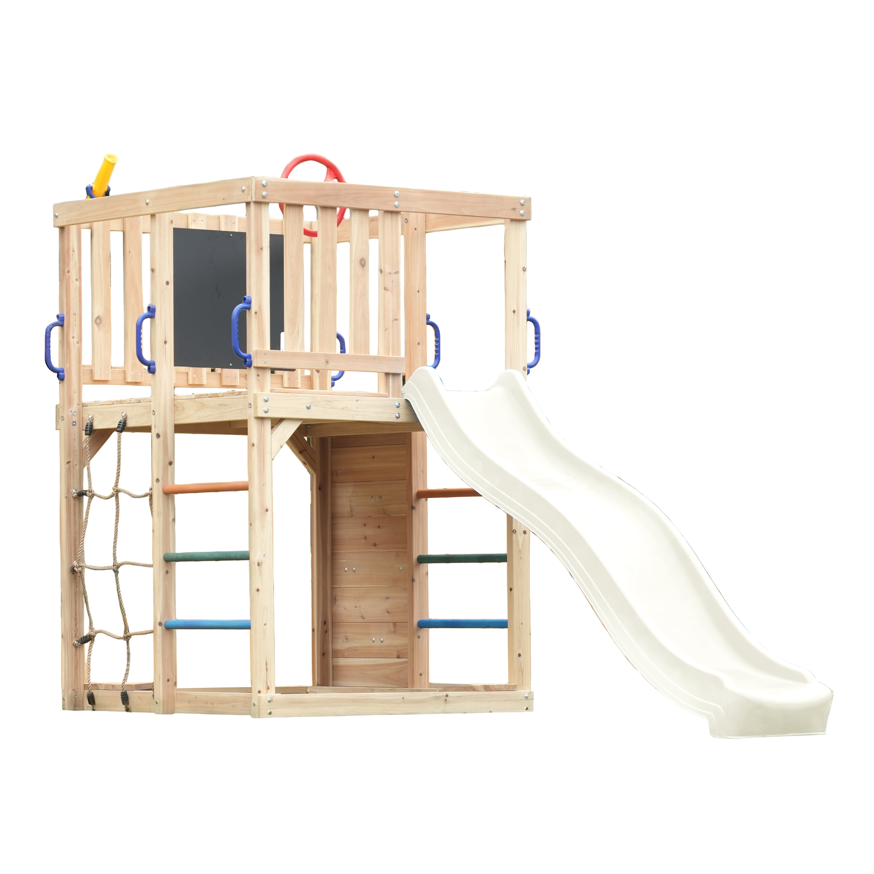 AXI Sam Climbing Frame with Climbing Wall. Climbing Net and Monkey Bars – Cream Slide