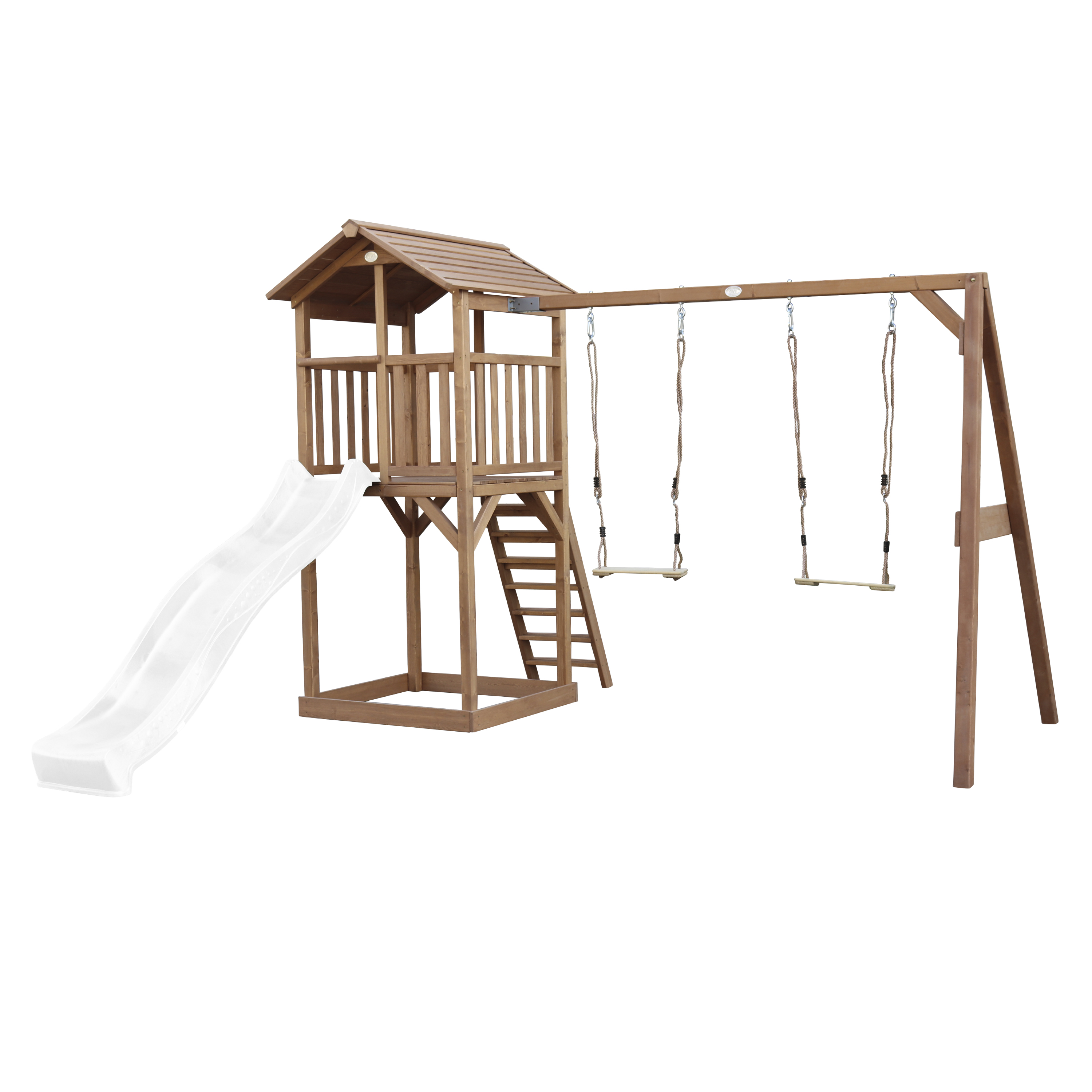 AXI Beach Tower with Double Swing Set Brown - White Slide