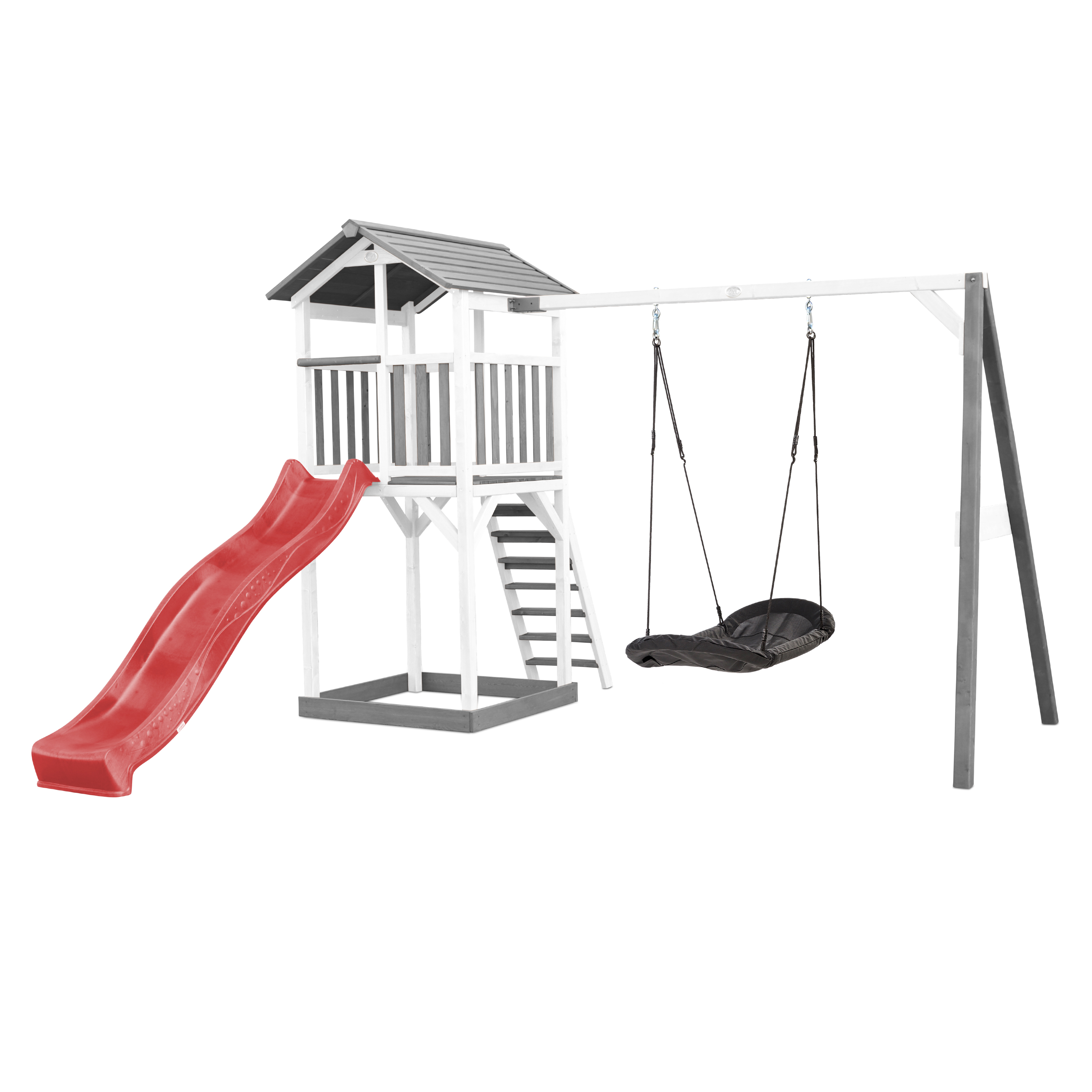 AXI Beach Tower with Roxy Nest Swing Set Grey/White - Red Slide