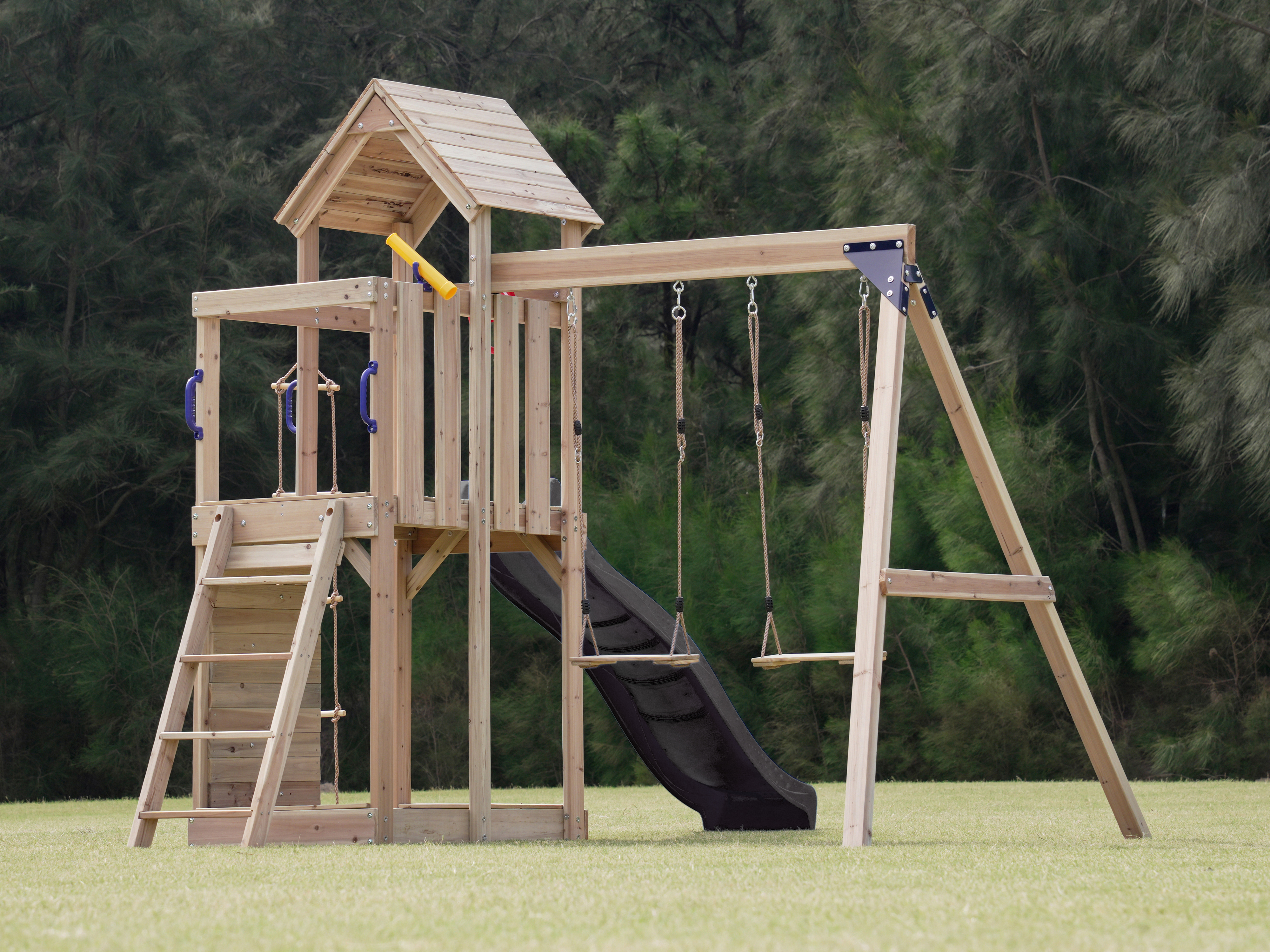 AXI Moos Climbing Frame with Double Swing Set - Grey Slide