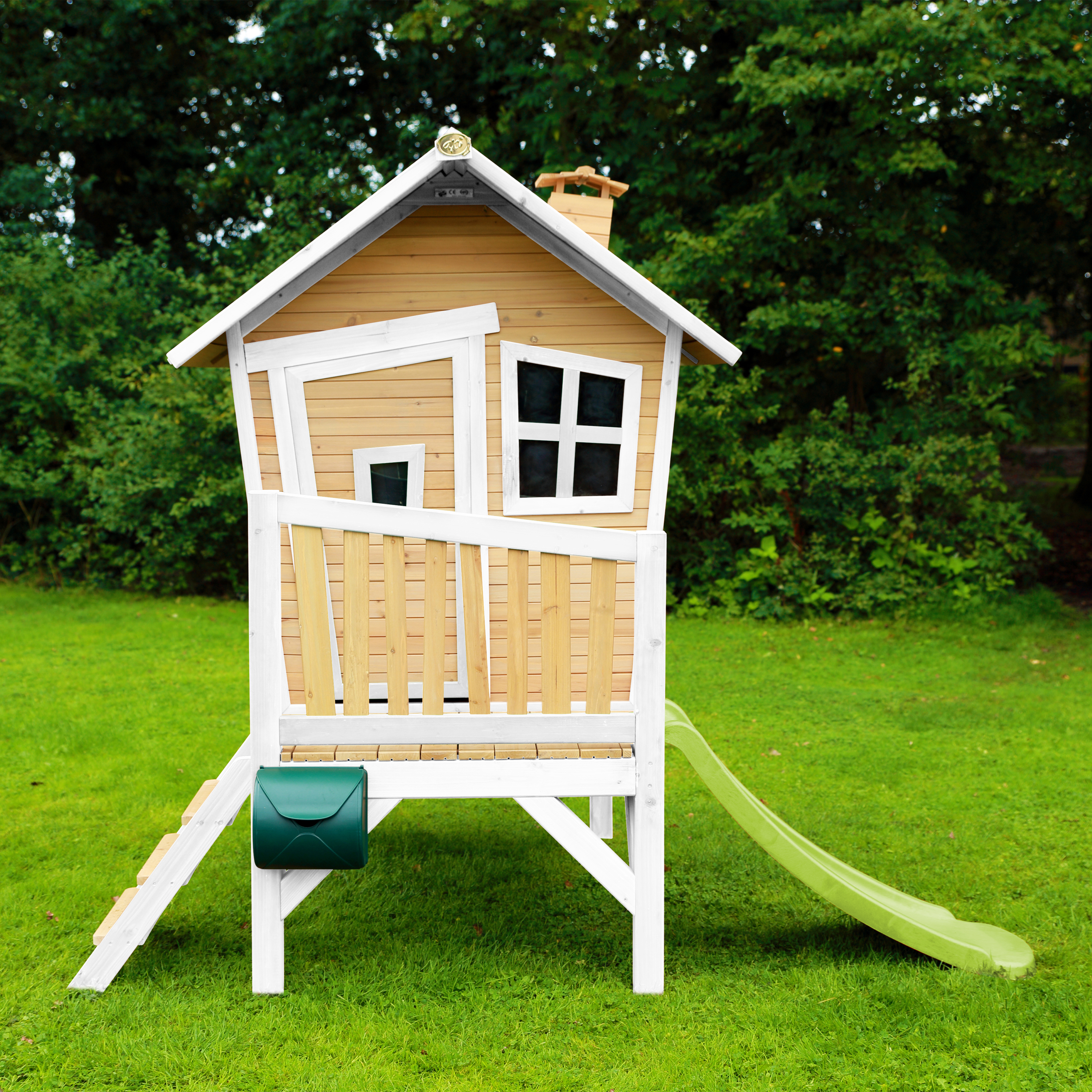 AXI Robin Playhouse Brown/White - Lime Green Slide