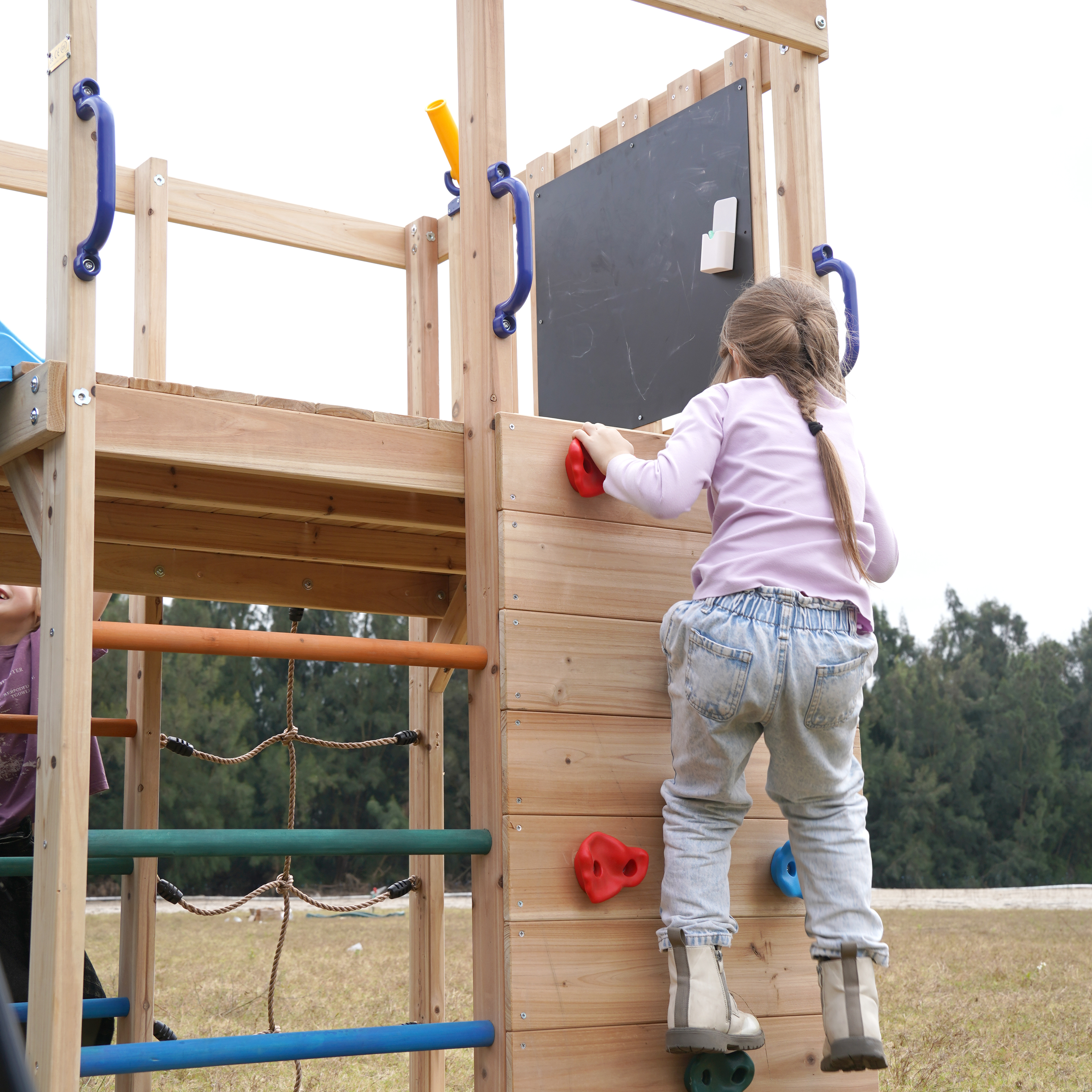 AXI Sam Climbing Frame with Climbing Wall. Climbing Net and Monkey Bars – Pastel Pink Slide