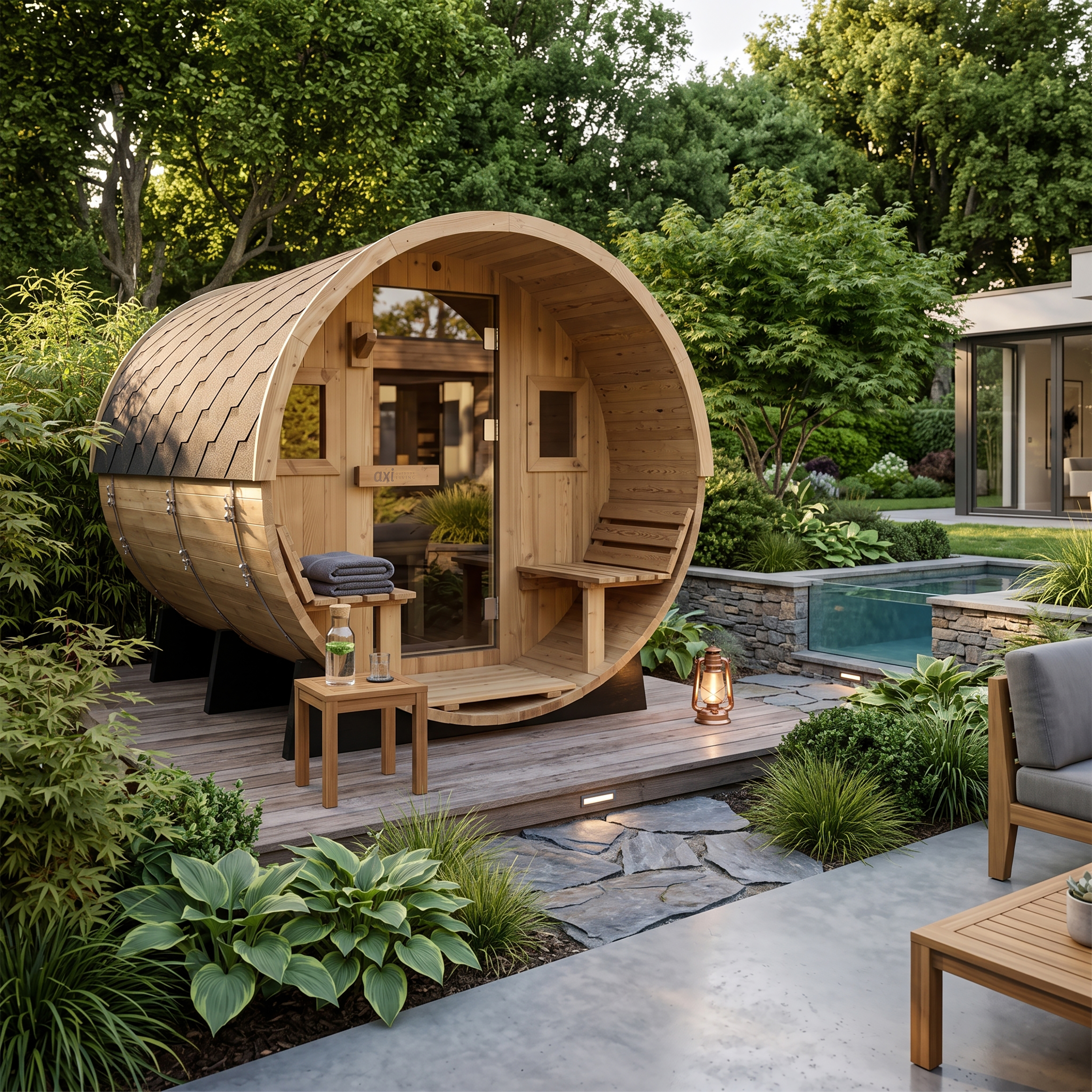 AXI Barrel Outdoor Sauna Thermowood 4-6 Persons - excl. Sauna Heater