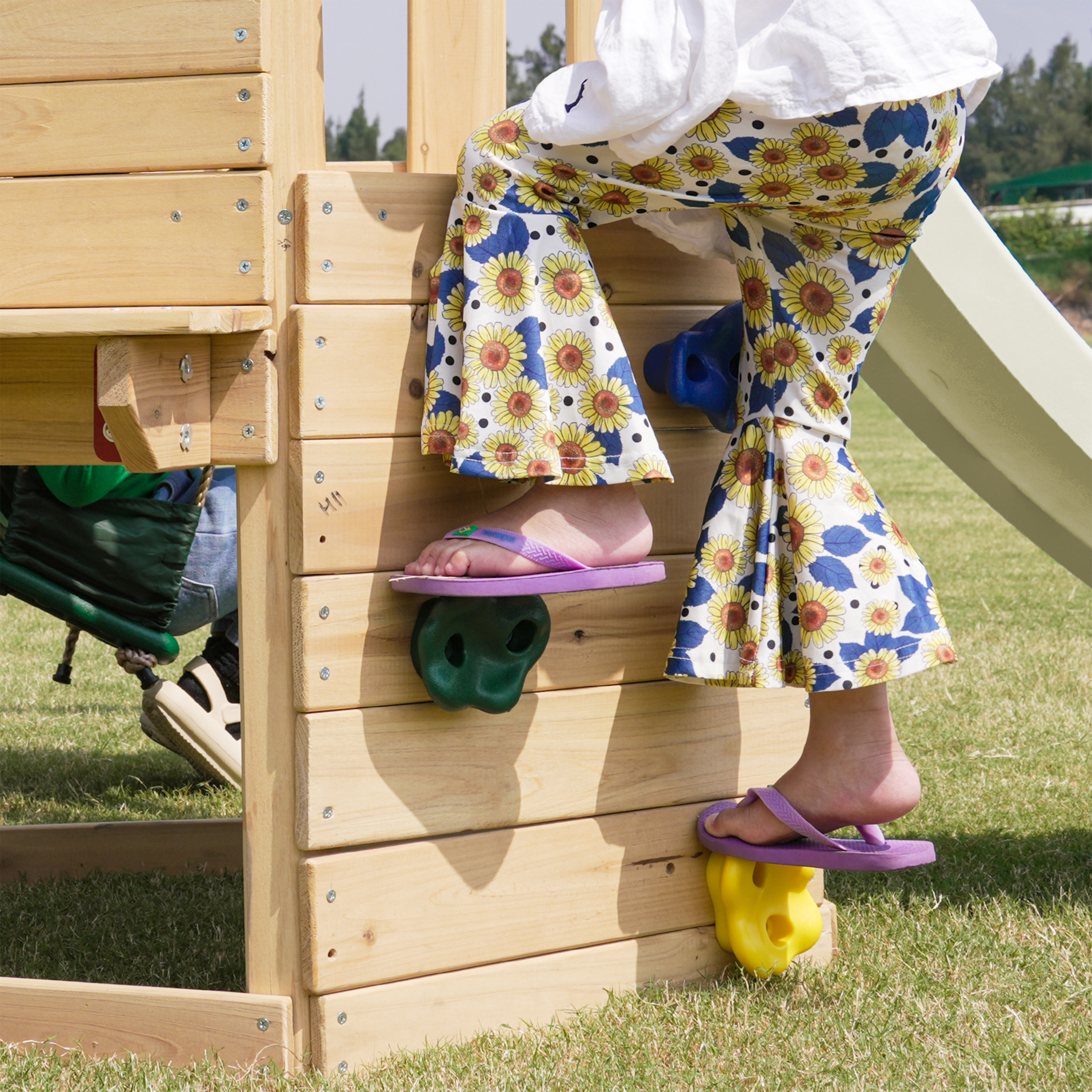 AXI Timo Mini Climbing Frame with Baby Swing. Climbing Wall and Chalkboard – Cream Slide