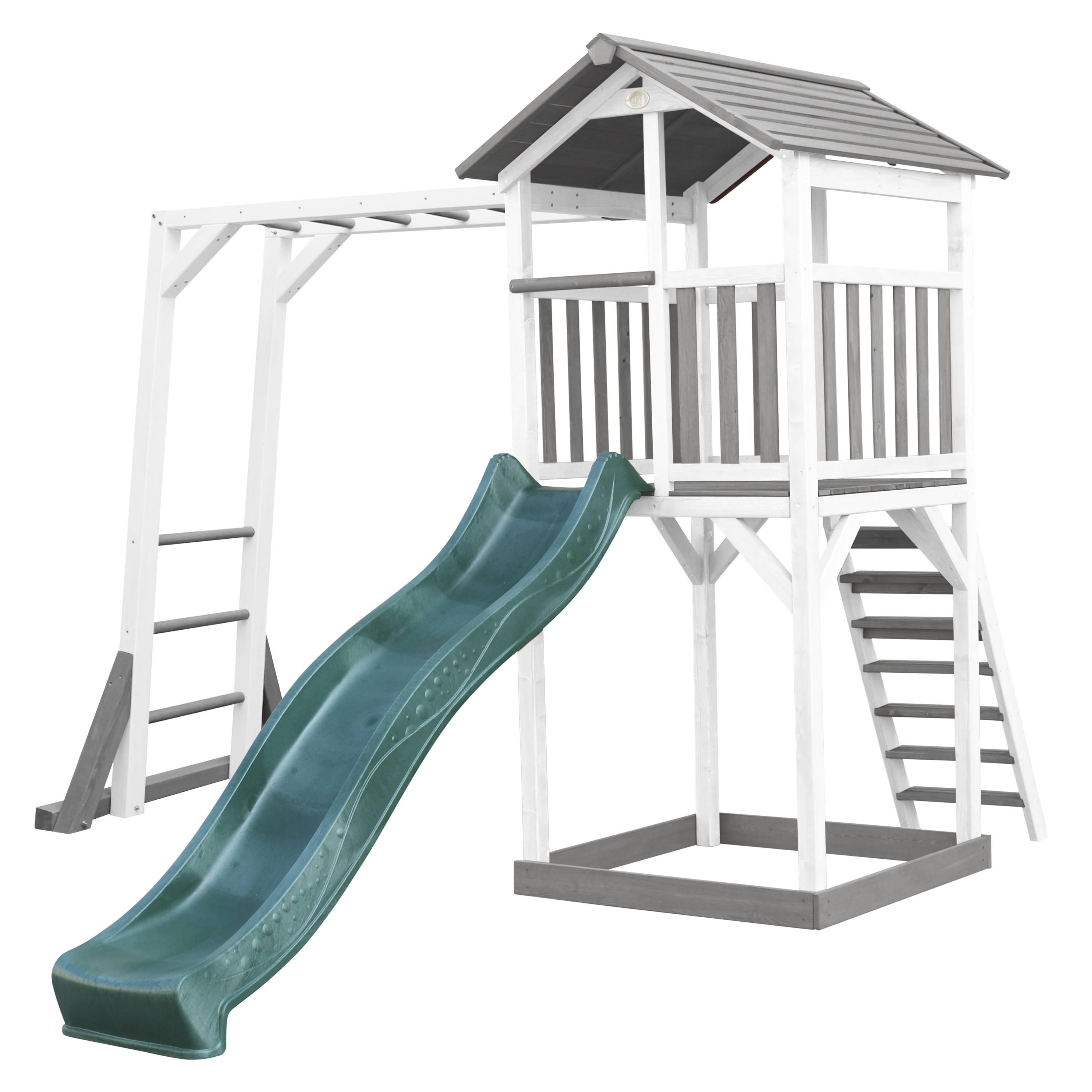 AXI Beach Tower with Climbing Frame Grey/White - Green Slide