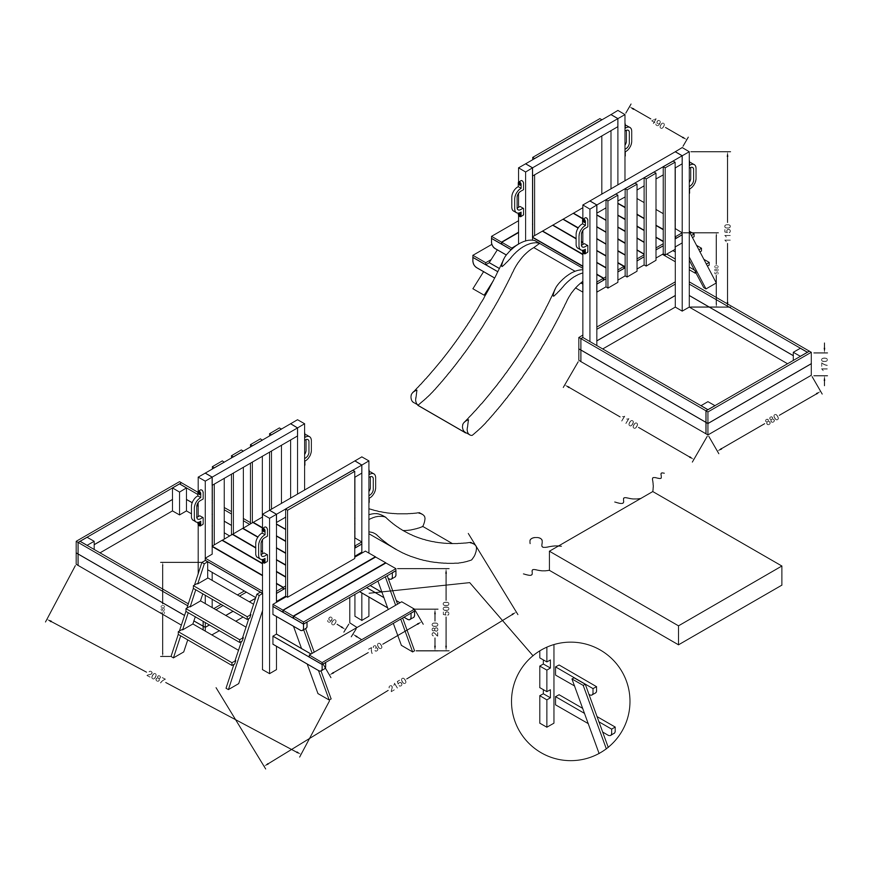 AXI Leah Mini Wooden Playtower with Sandbox, Picnic Table & Chalkboard – White Slide
