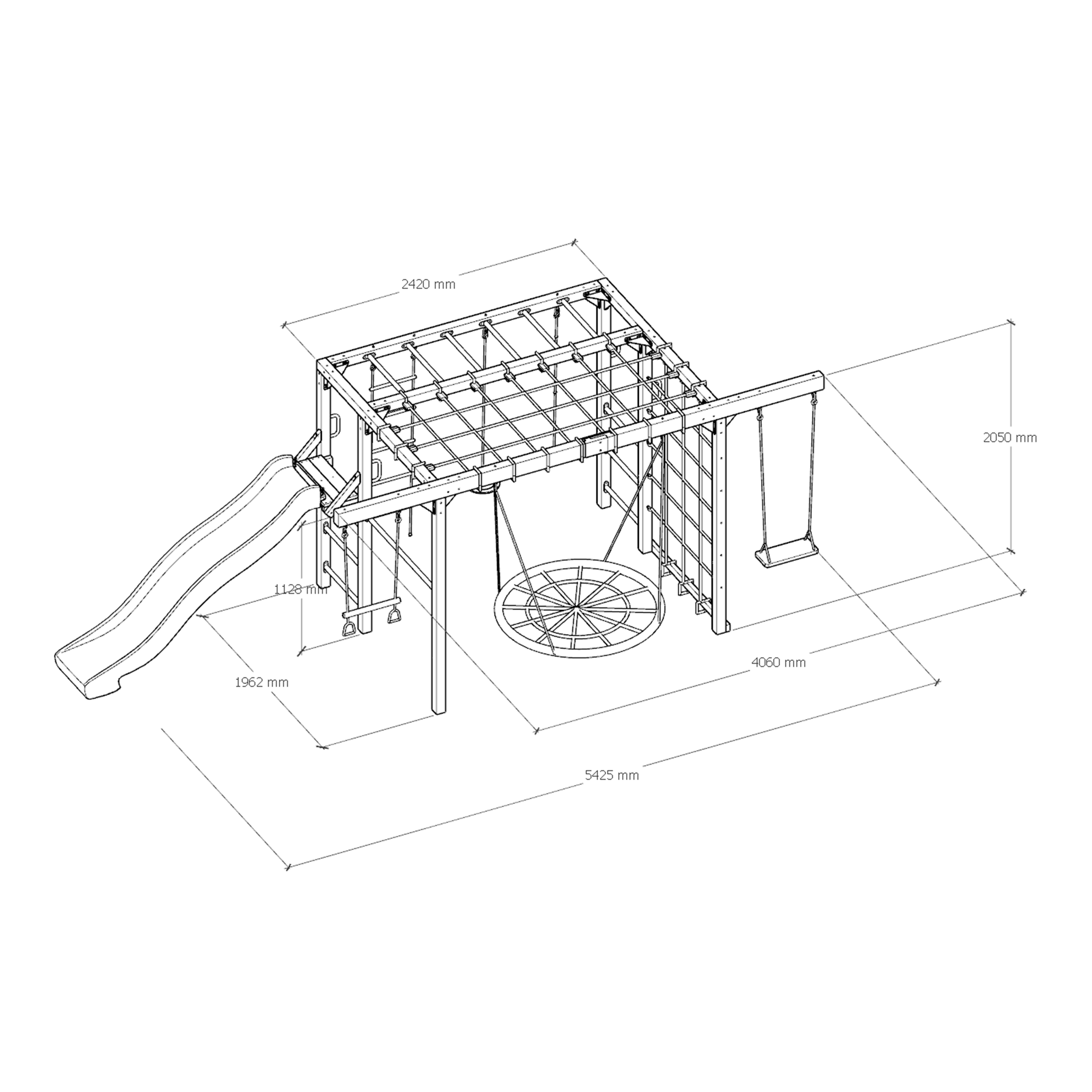 AXI Boris Wooden Playcentre with Swings, Trapeze, Climbing Nets and Monkey Bars – White Slide