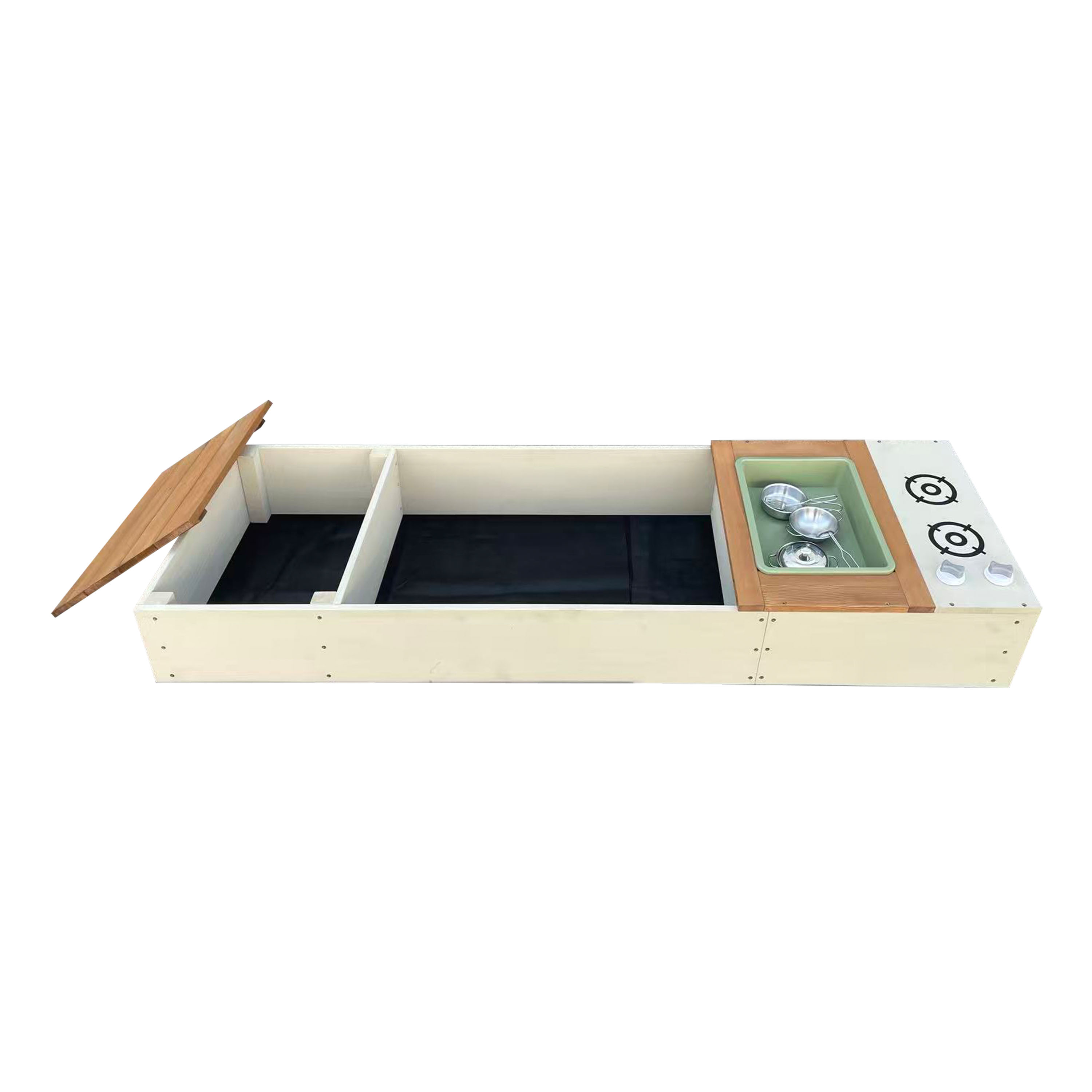 AXI Pippa Sandbox with Play Kitchen and Storage Bench - 160 x 50 cm - Beige/Brown