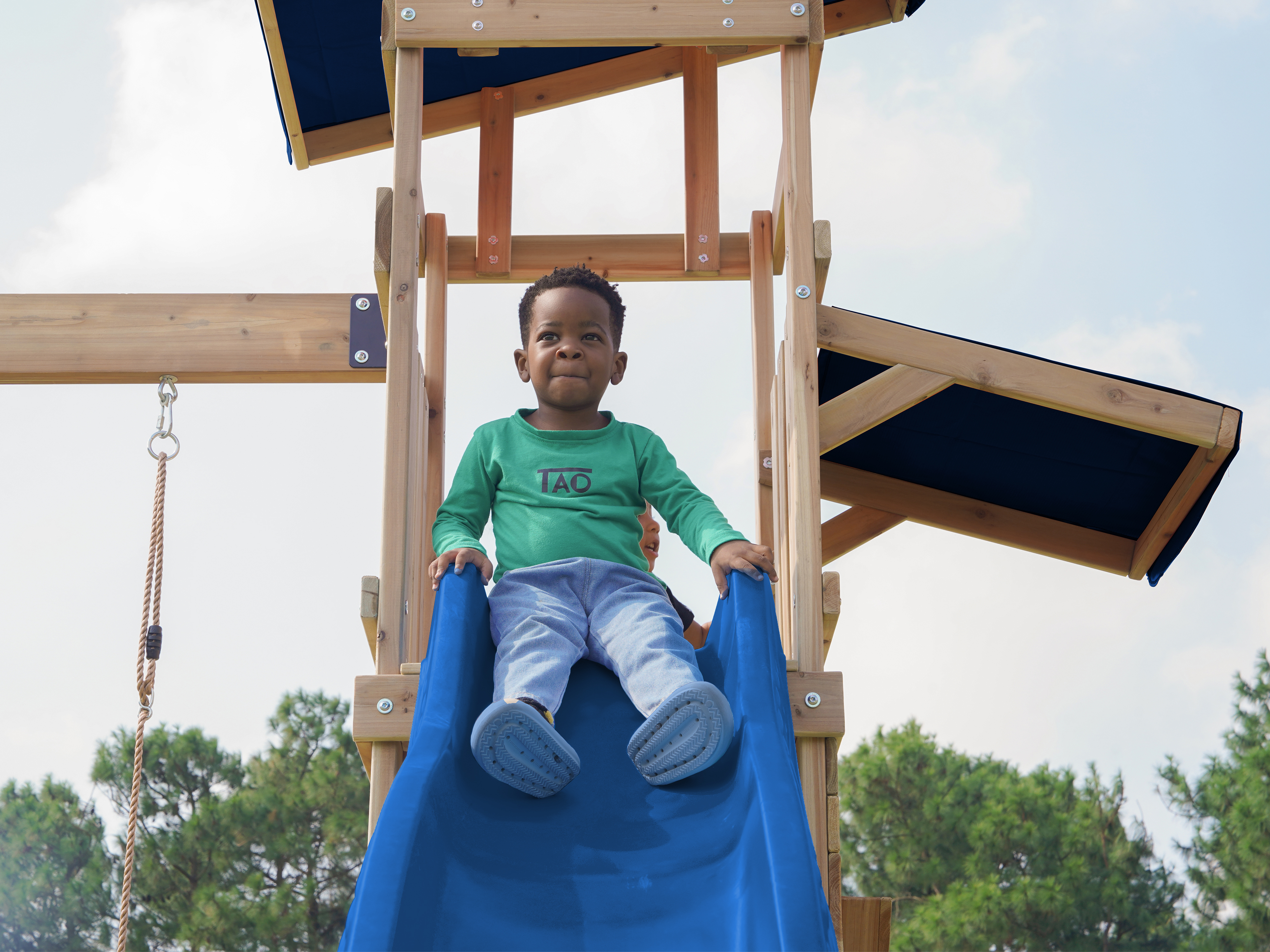 AXI Malik Climbing Frame with Double Swing Set - Blue Slide