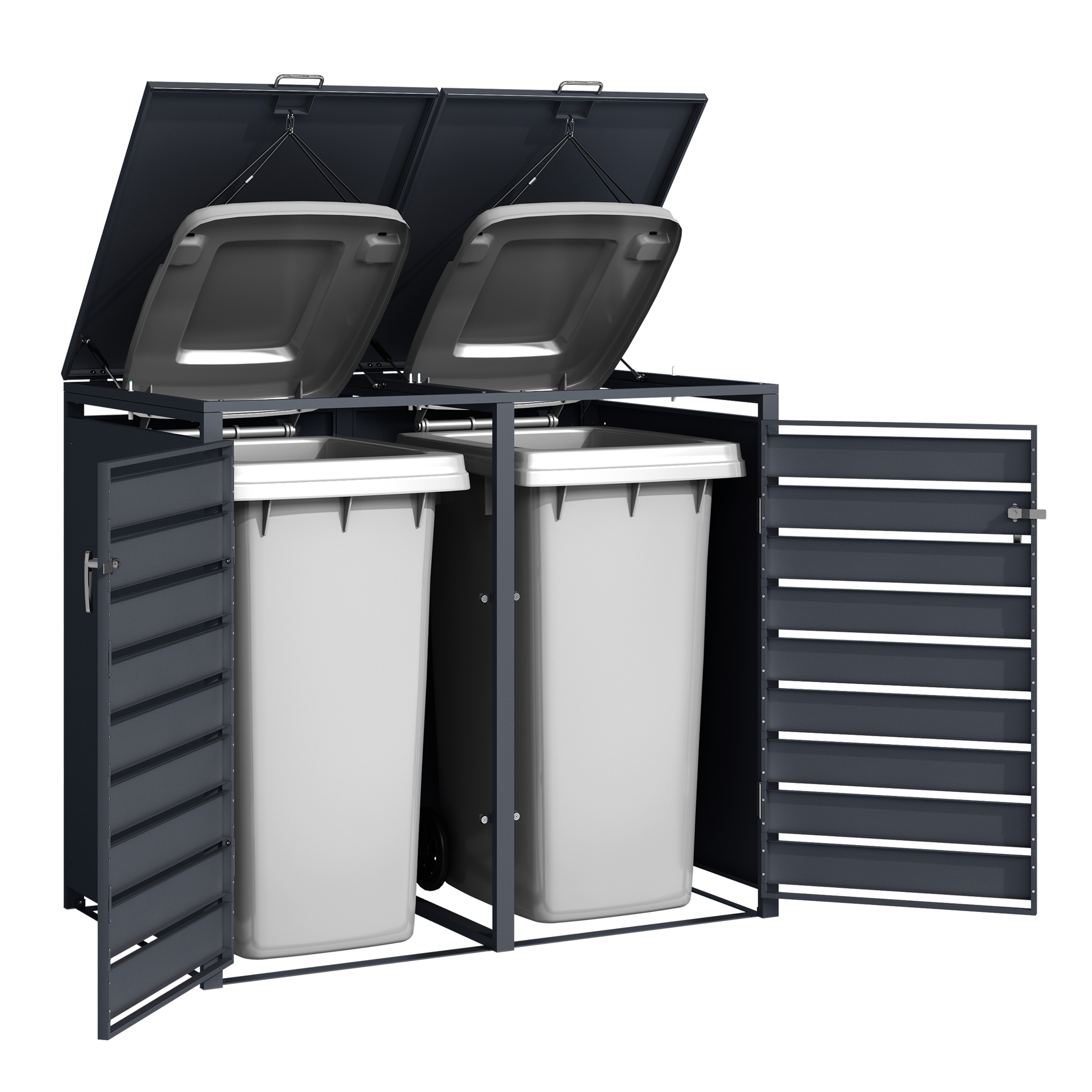 AXI Lucas Metal Garbage Bin Shed Anthracite/Wood look - 2 Garbage Bins