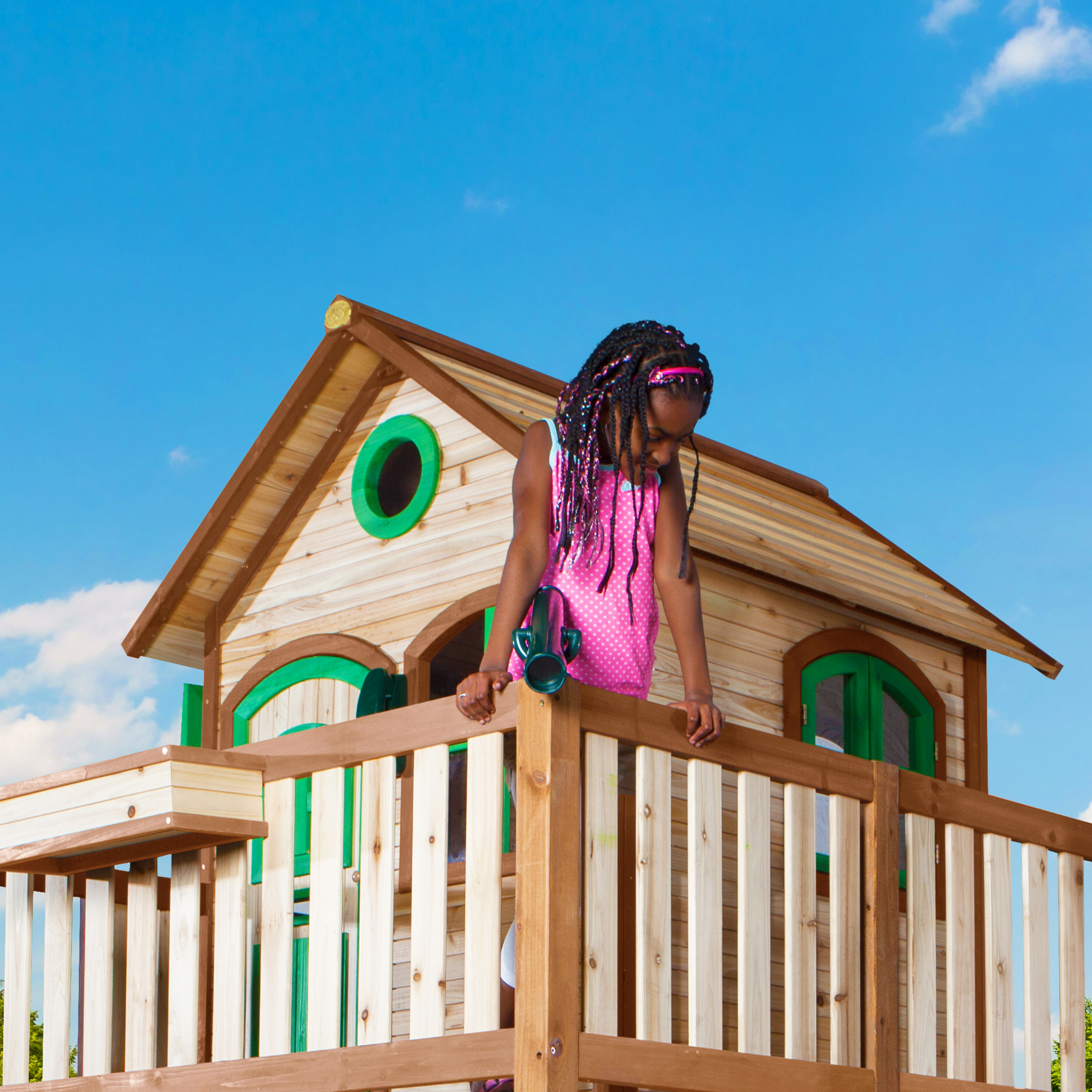 AXI Liam Playhouse with Roxy Nest Swing Set Brown/Green - White Slide