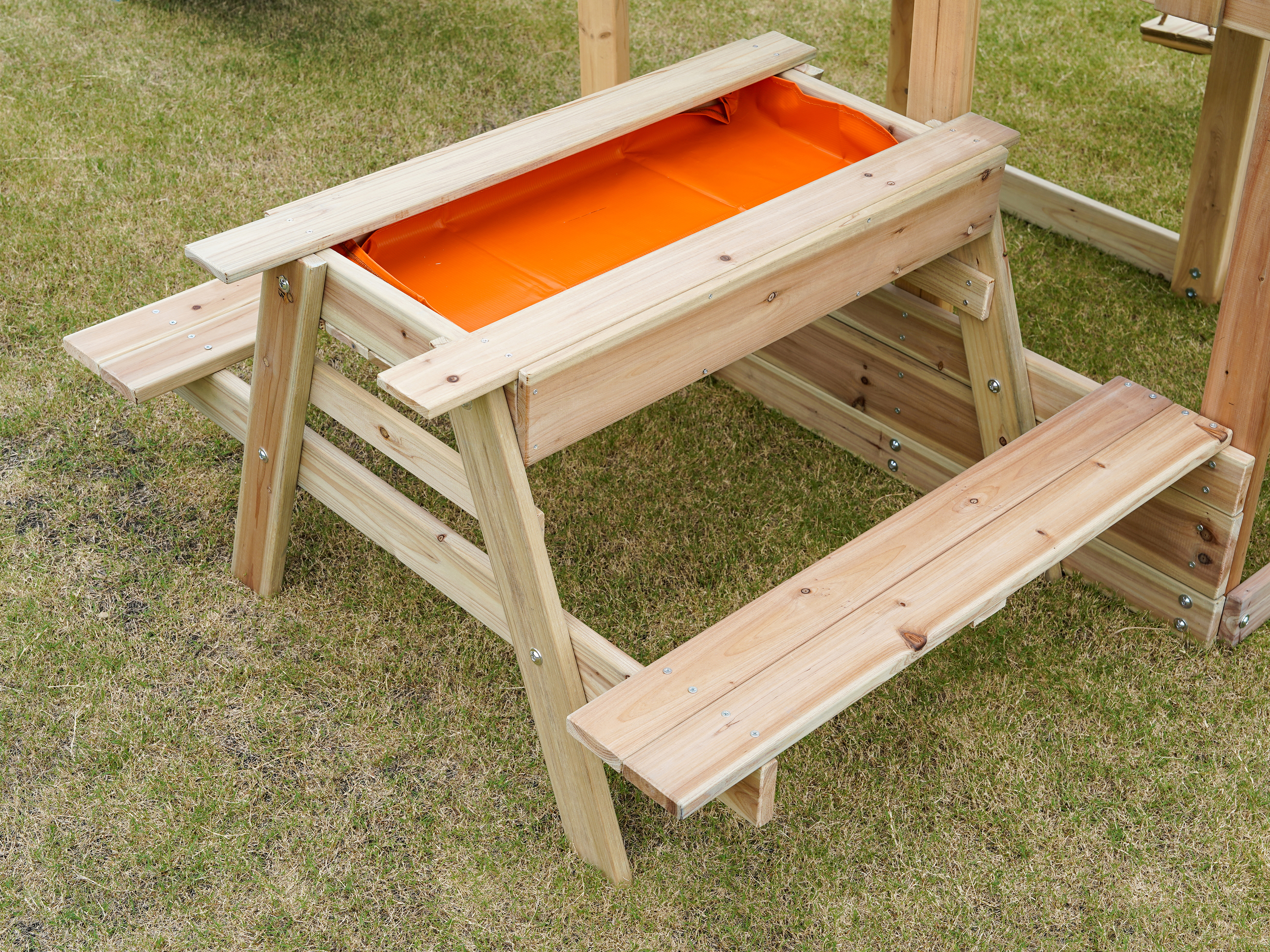 AXI Mette Climbing Frame with Double Swing Set and Picnic Table - Pastel Pink Slide