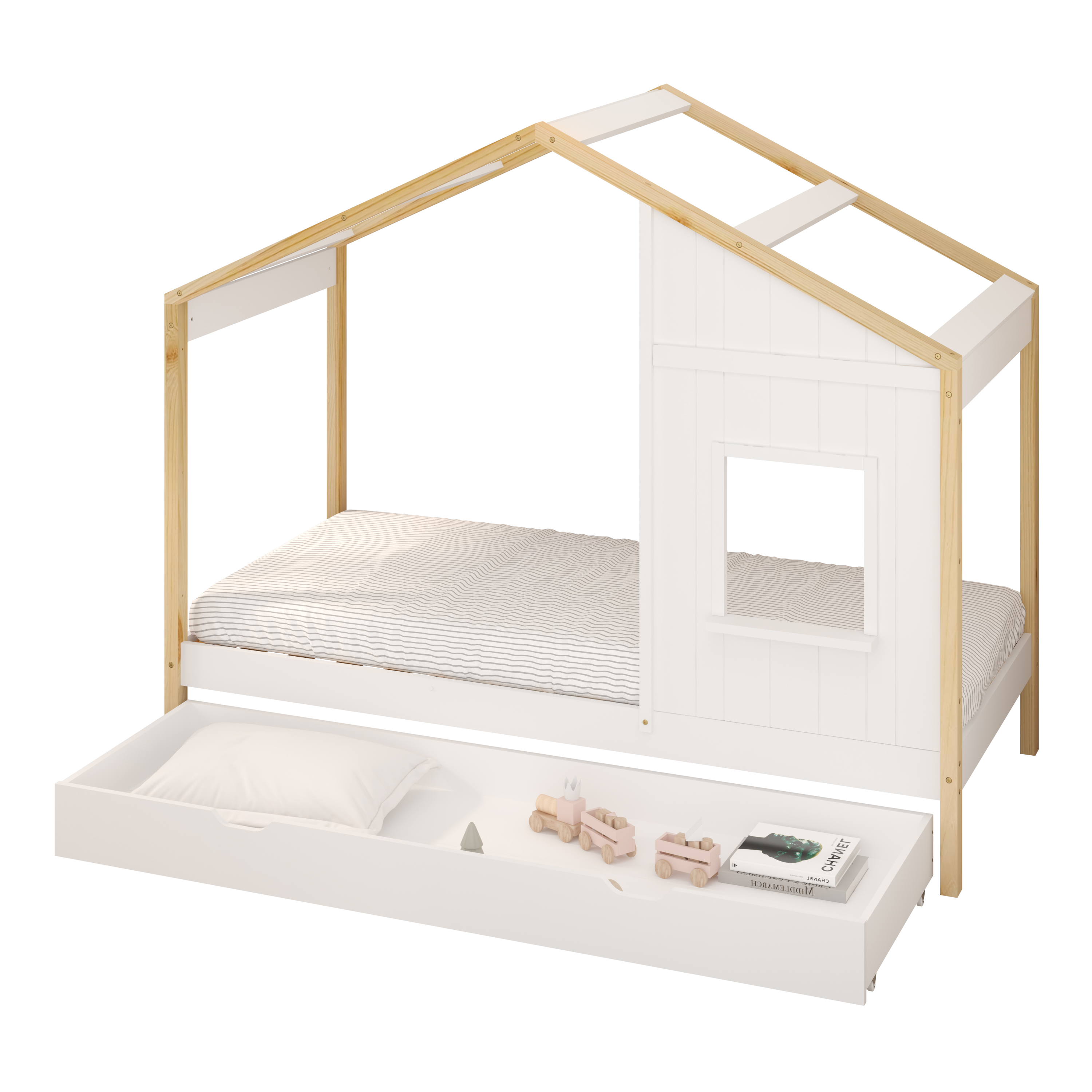 Sunny Beau House Bed with Storage Drawer Brown/White – Without Mattress