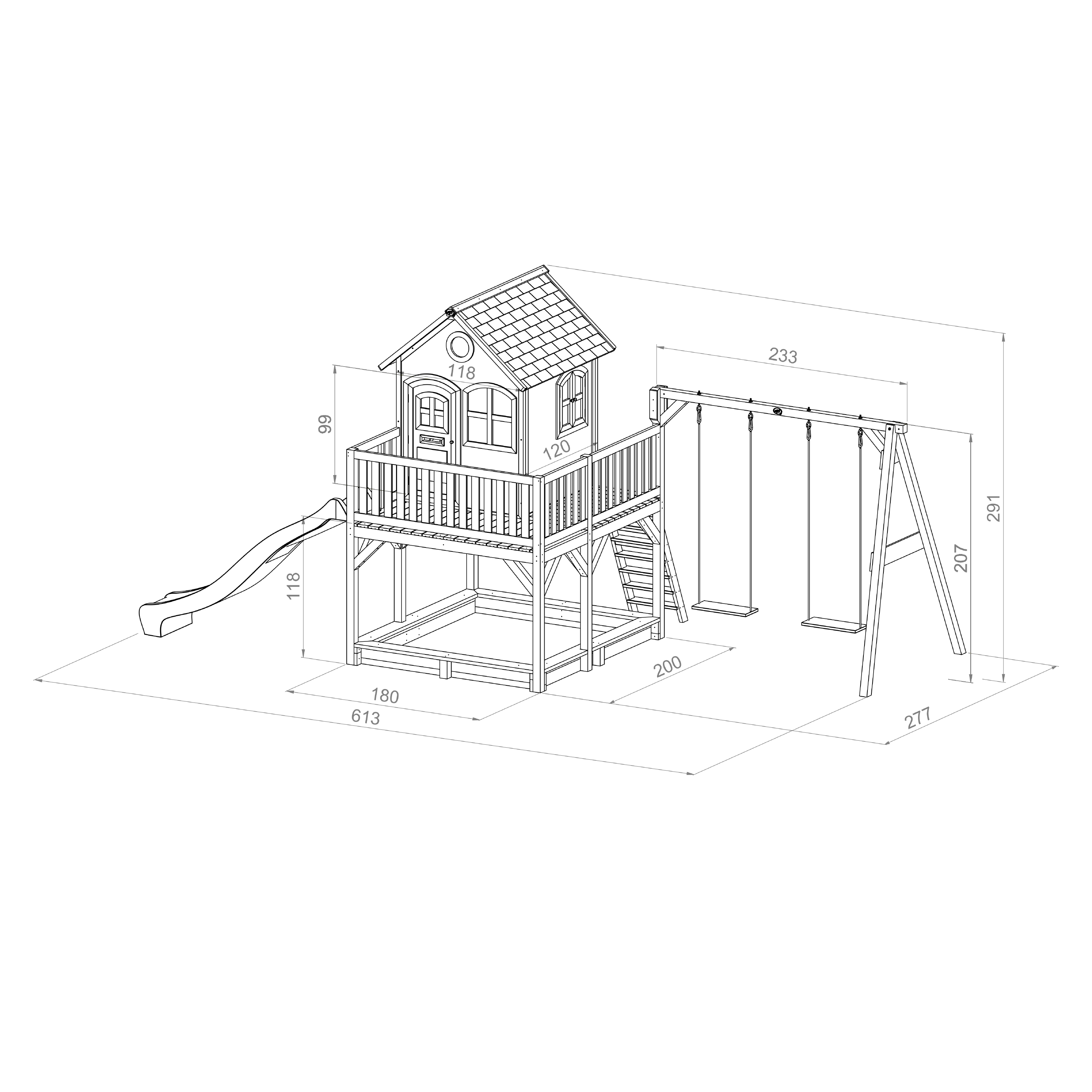 AXI Liam Playhouse with Double Swing Set Brown/White - Blue Slide