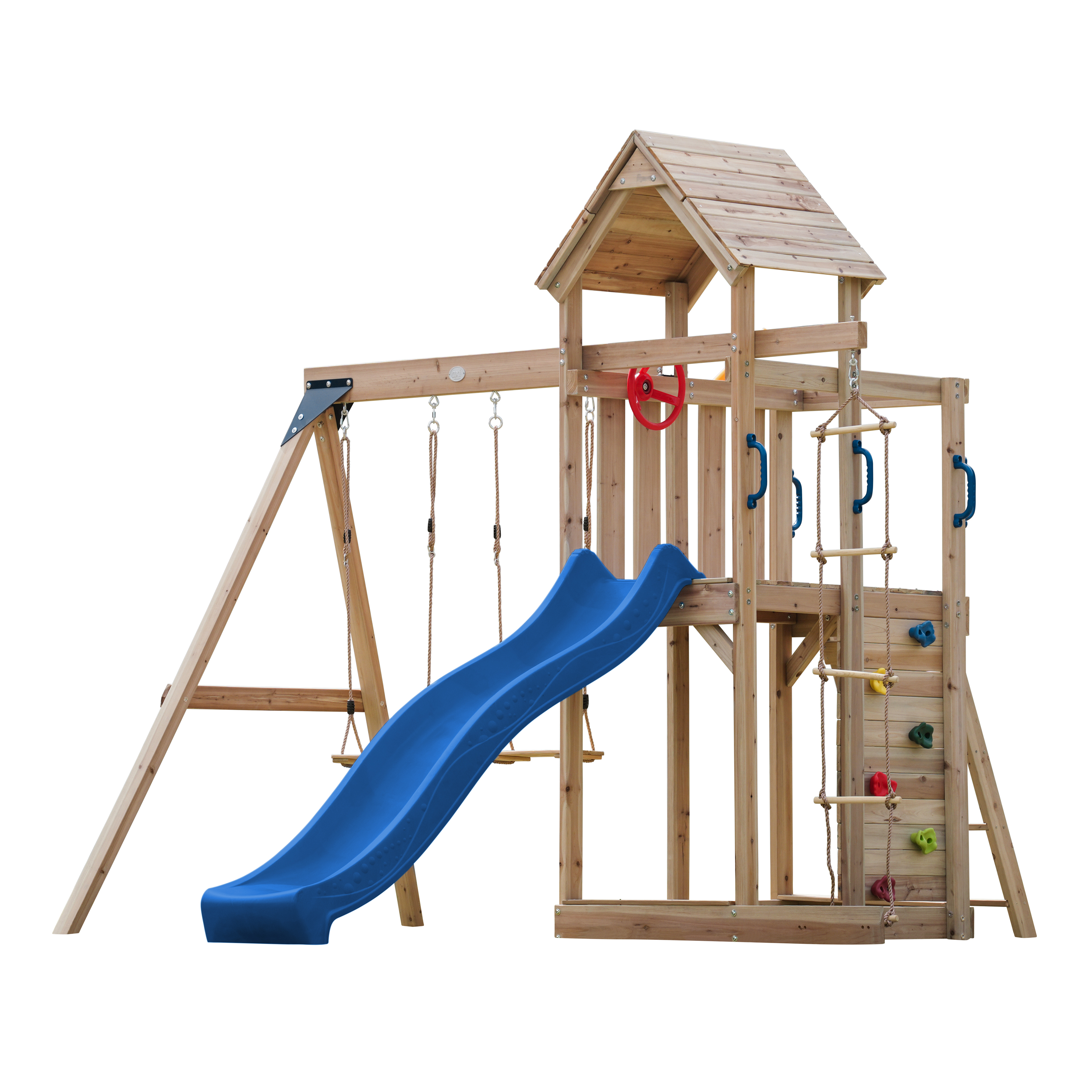 AXI Moos Climbing Frame with Double Swing Set - Blue Slide