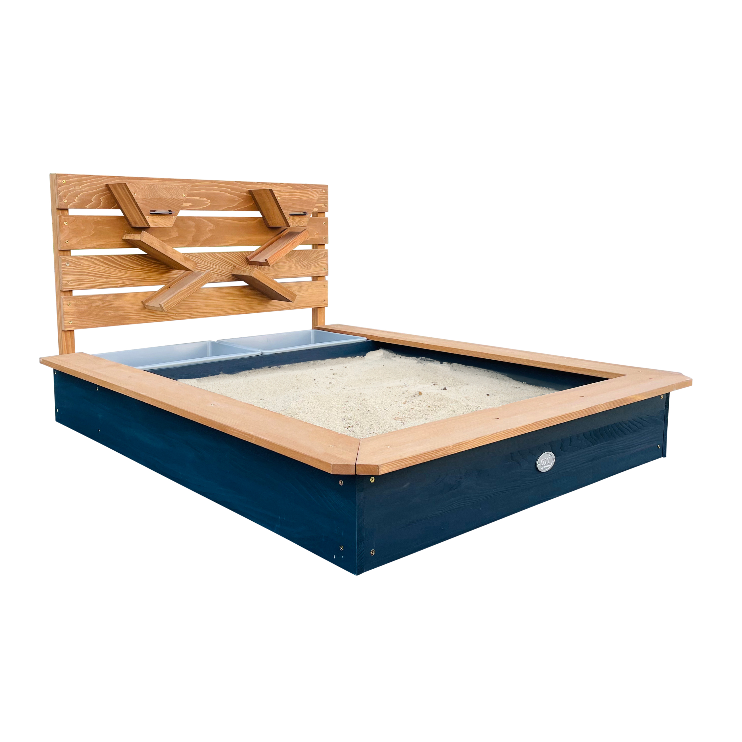 AXI Lina sandbox with sand & water troughs and play wall - 115 x 92 cm - anthracite/brown