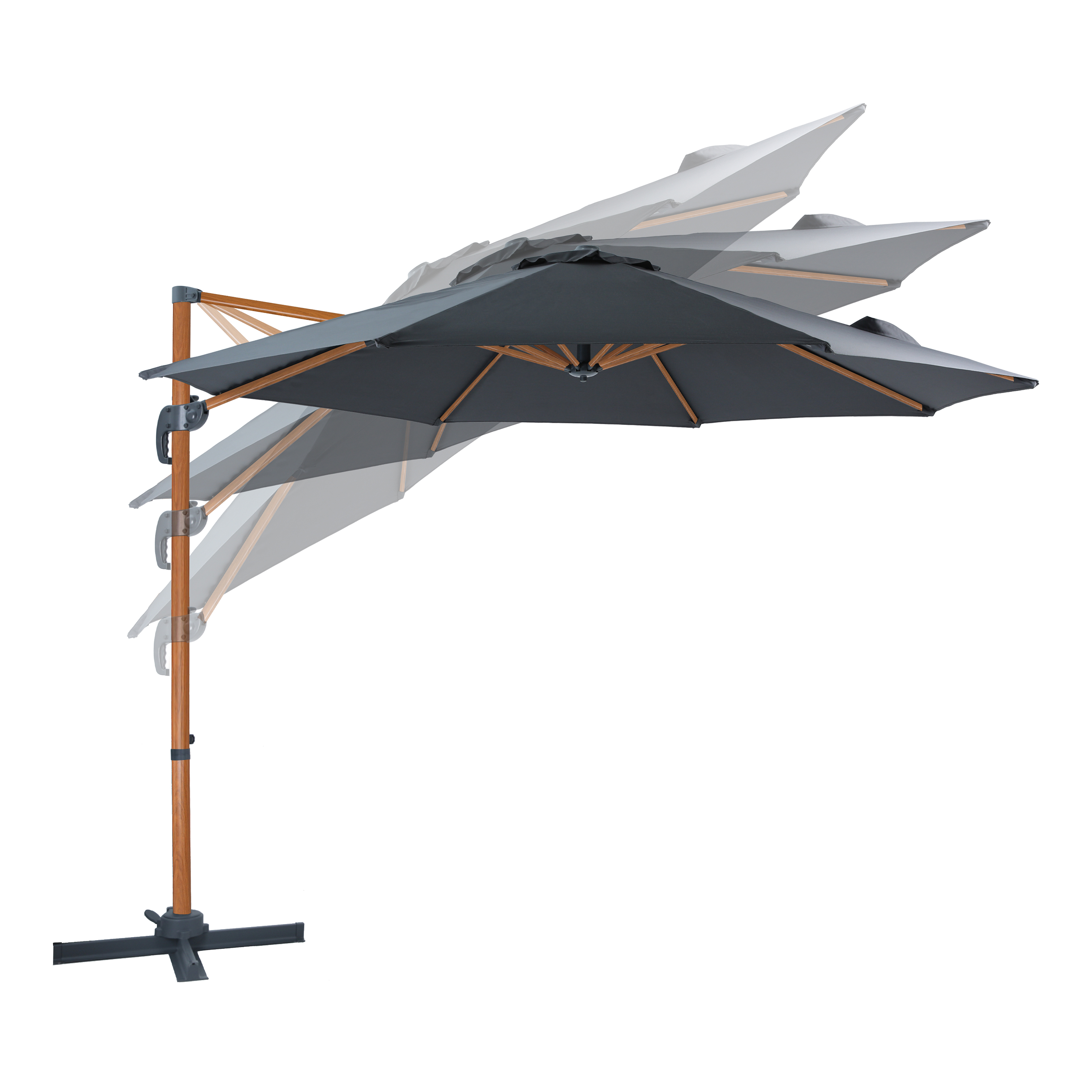 AXI Marisol Cantilever Parasol Ø 300cm Round - Wood-look/Grey