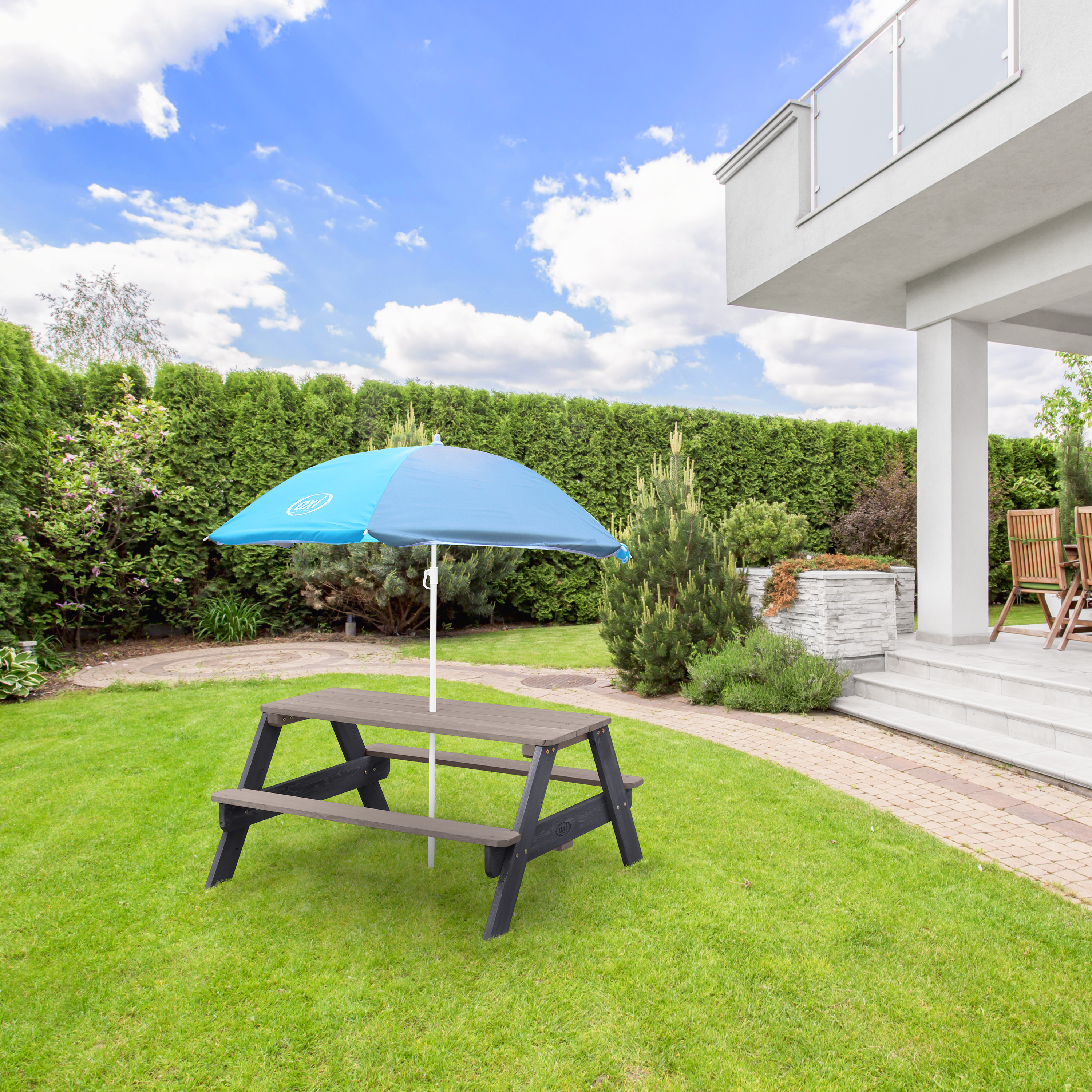 AXI Nick Picnic Table Anthracite/Grey - Umbrella Blue/Grey