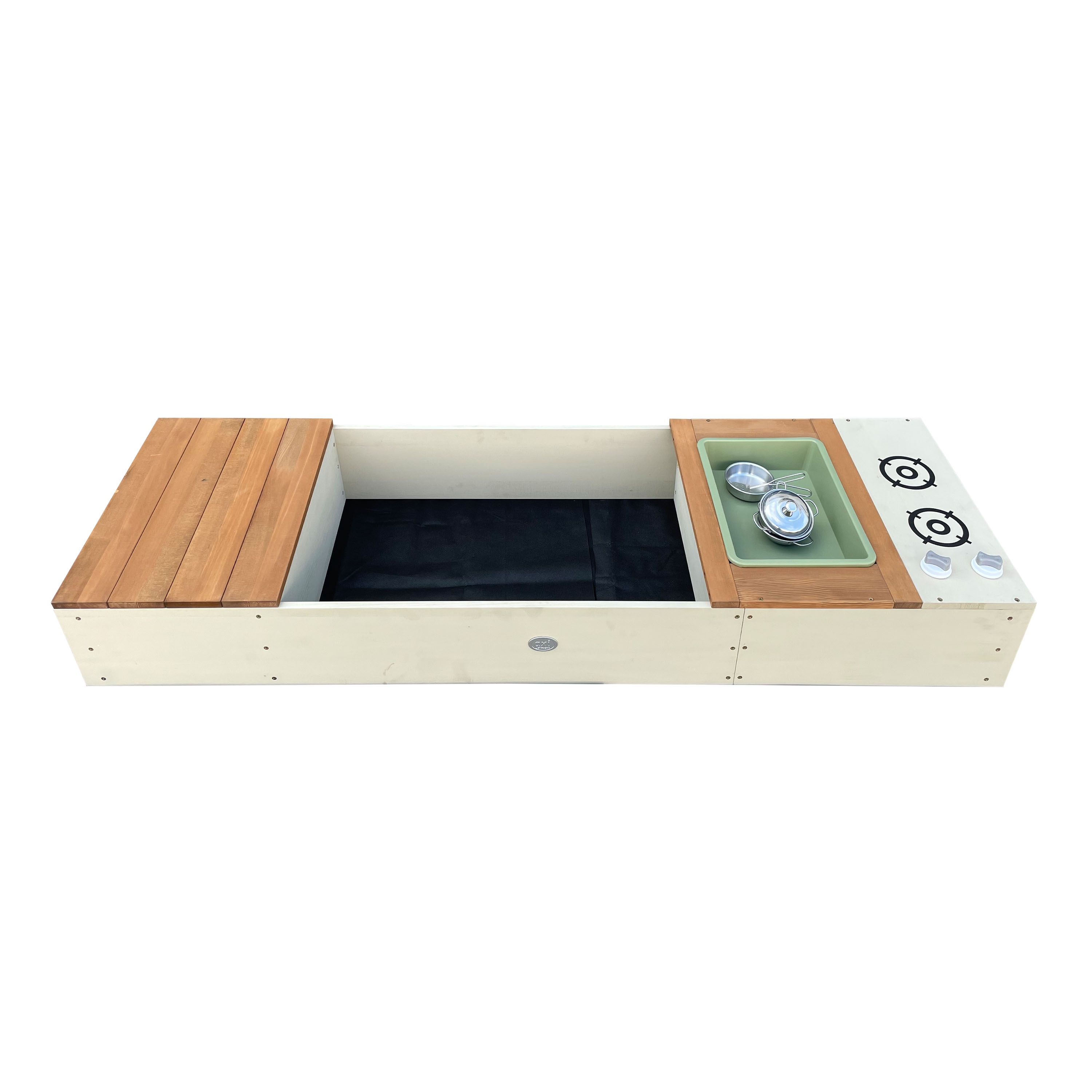 AXI Pippa Sandbox with Play Kitchen and Storage Bench - 160 x 50 cm - Beige/Brown