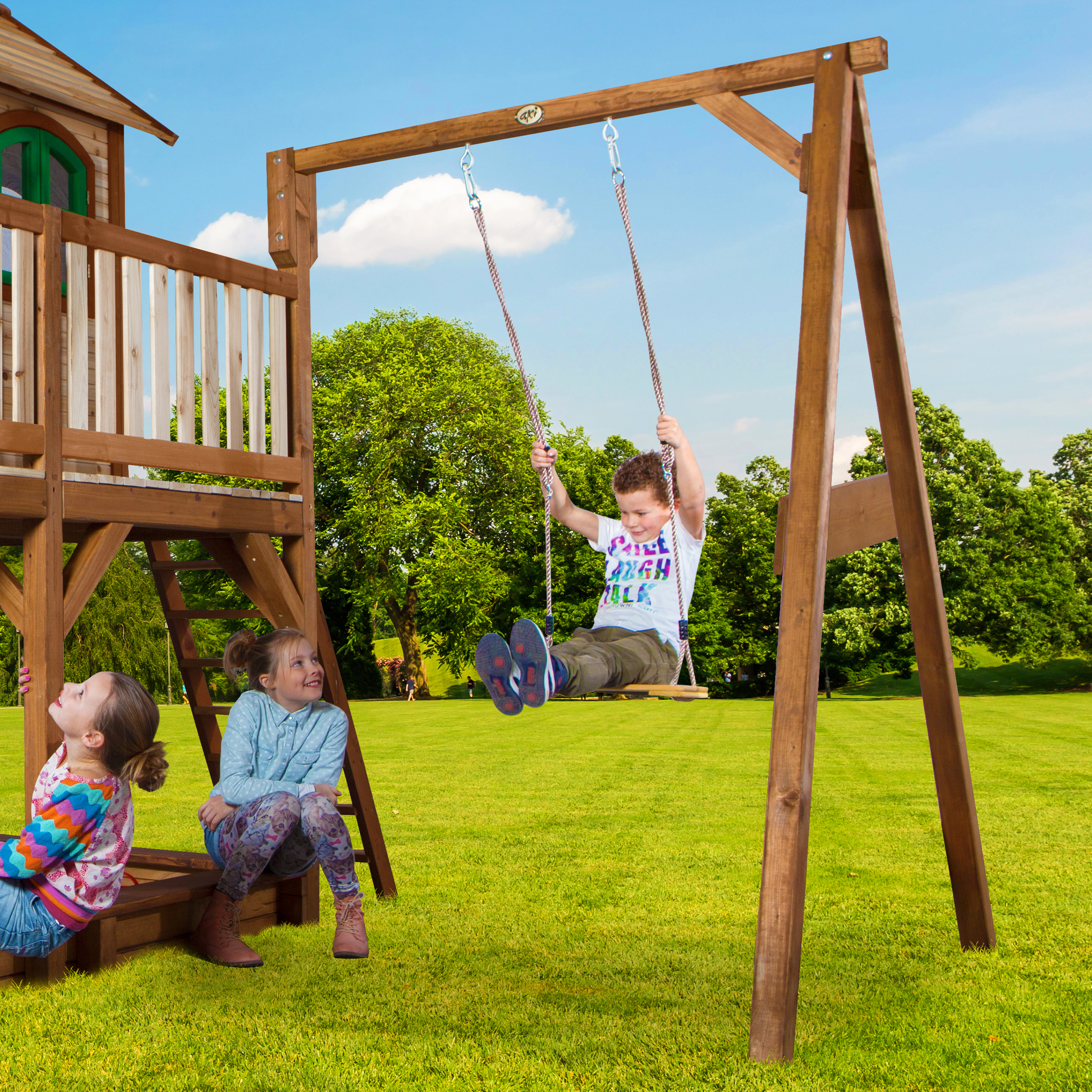 AXI Liam Playhouse with Single Swing Set Brown/Green - Green Slide