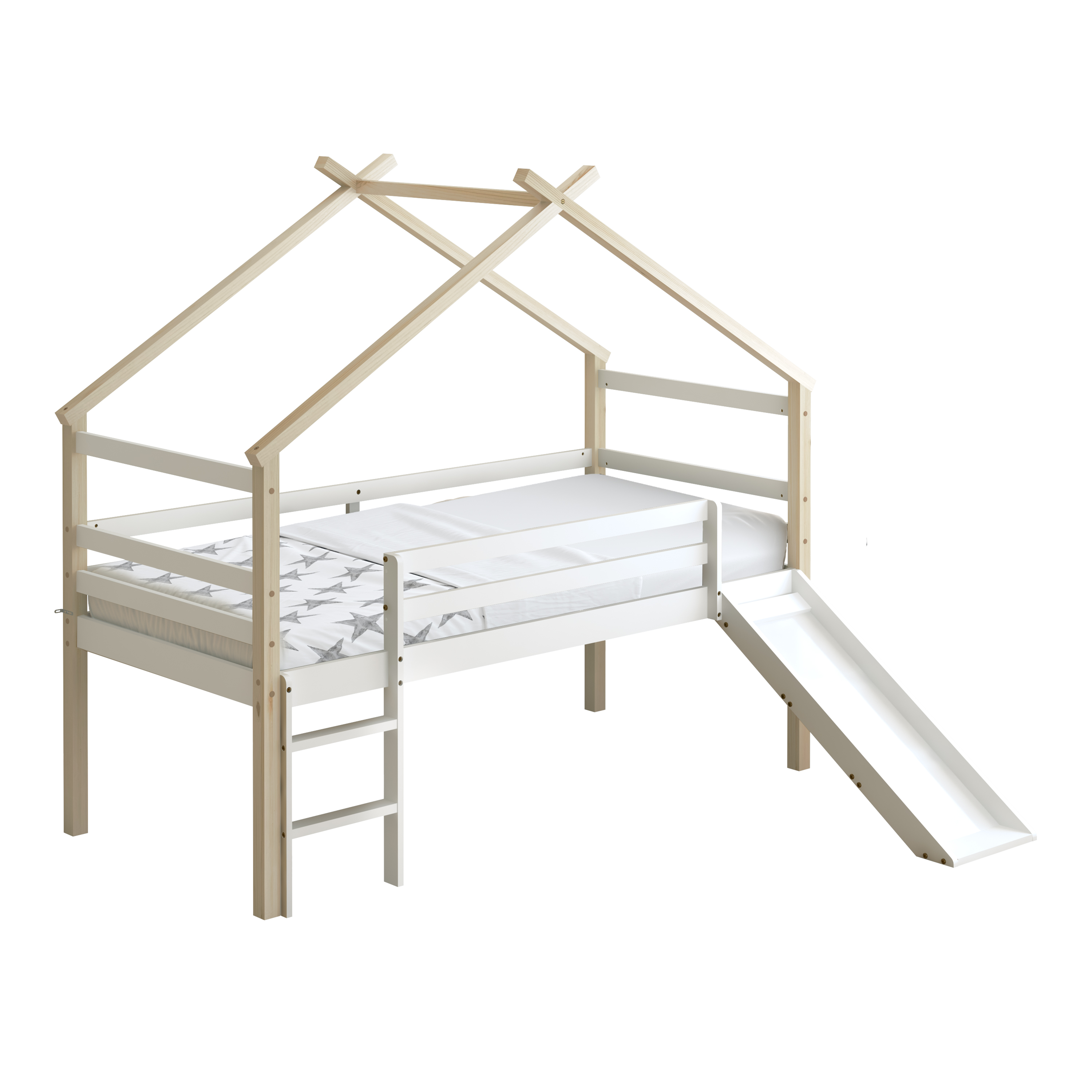 Sunny River Mid Sleeper with Slide Brown/White – With Mattress