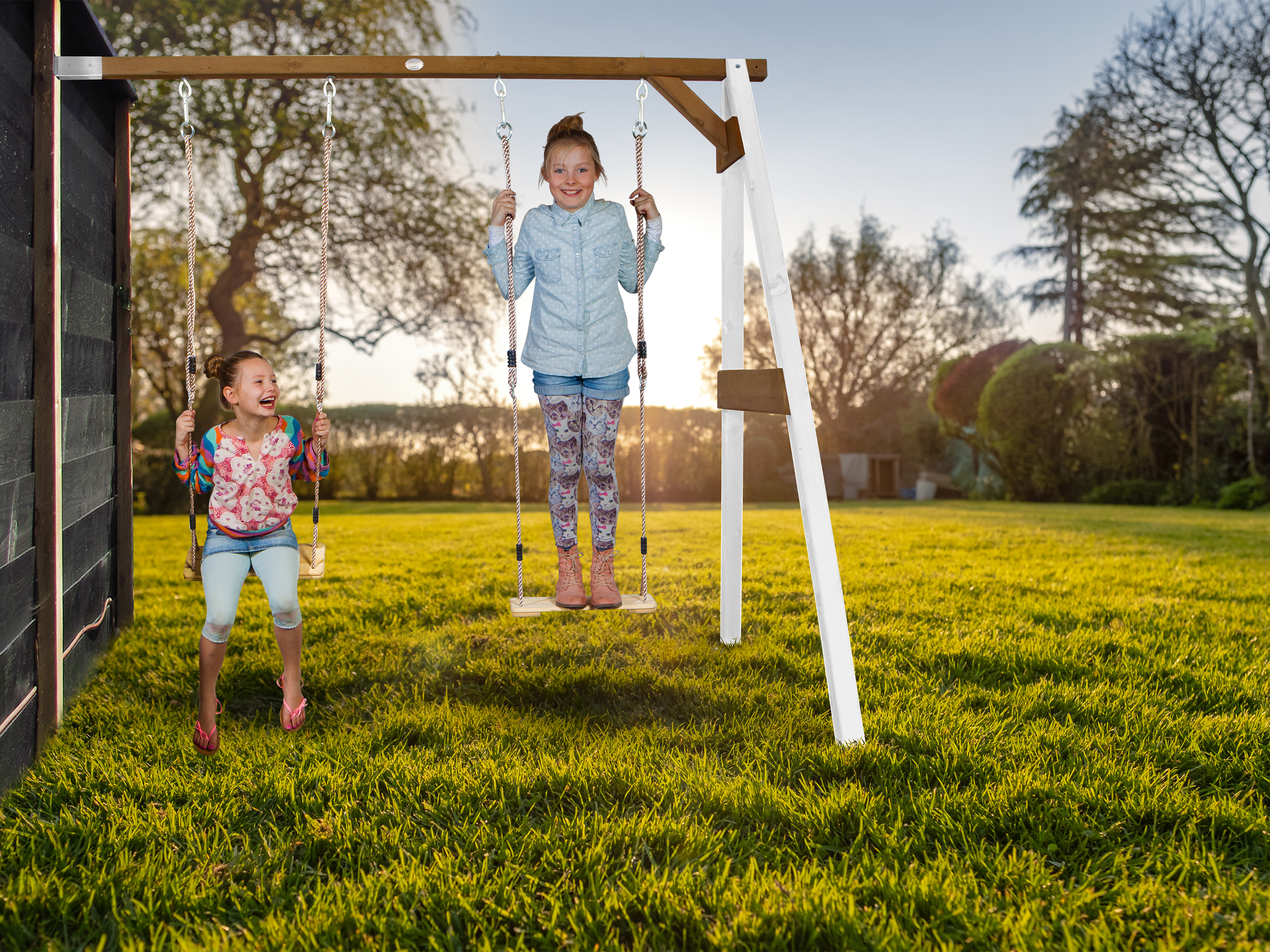AXI Attachable Double Swing Set - White/Brown