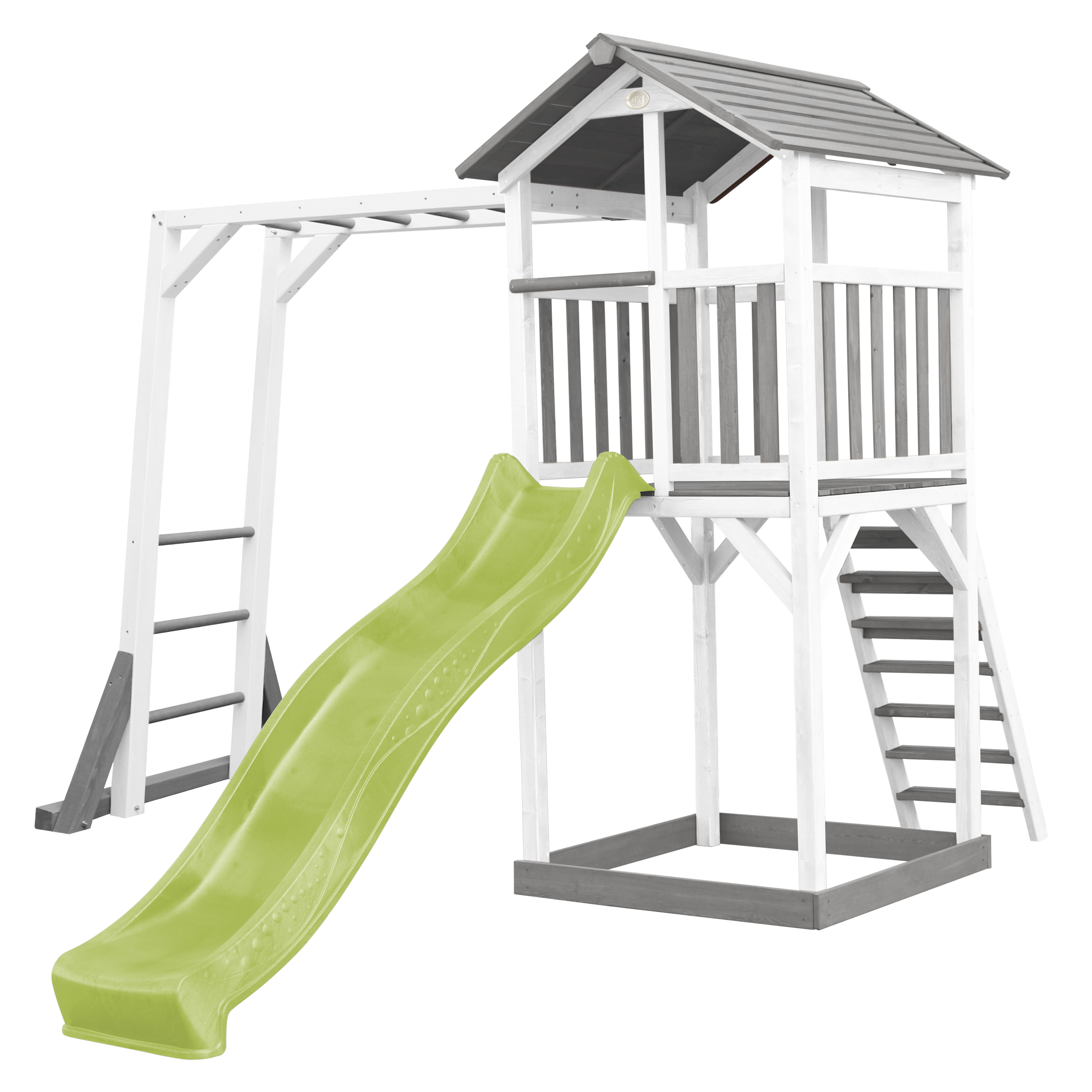 AXI Beach Tower with Climbing Frame Grey/White - Lime Green Slide