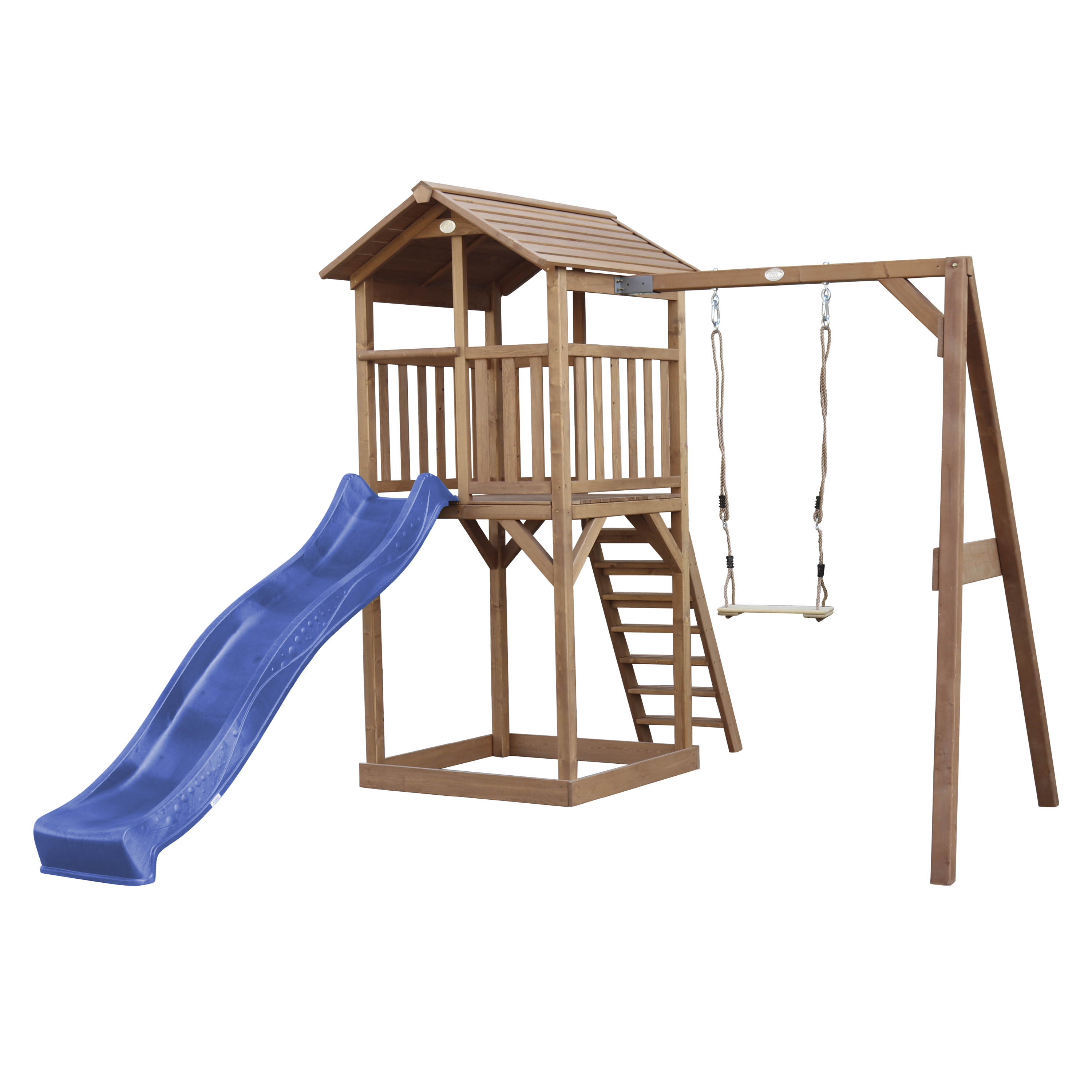 AXI Beach Tower with Single Swing Set Brown - Blue Slide