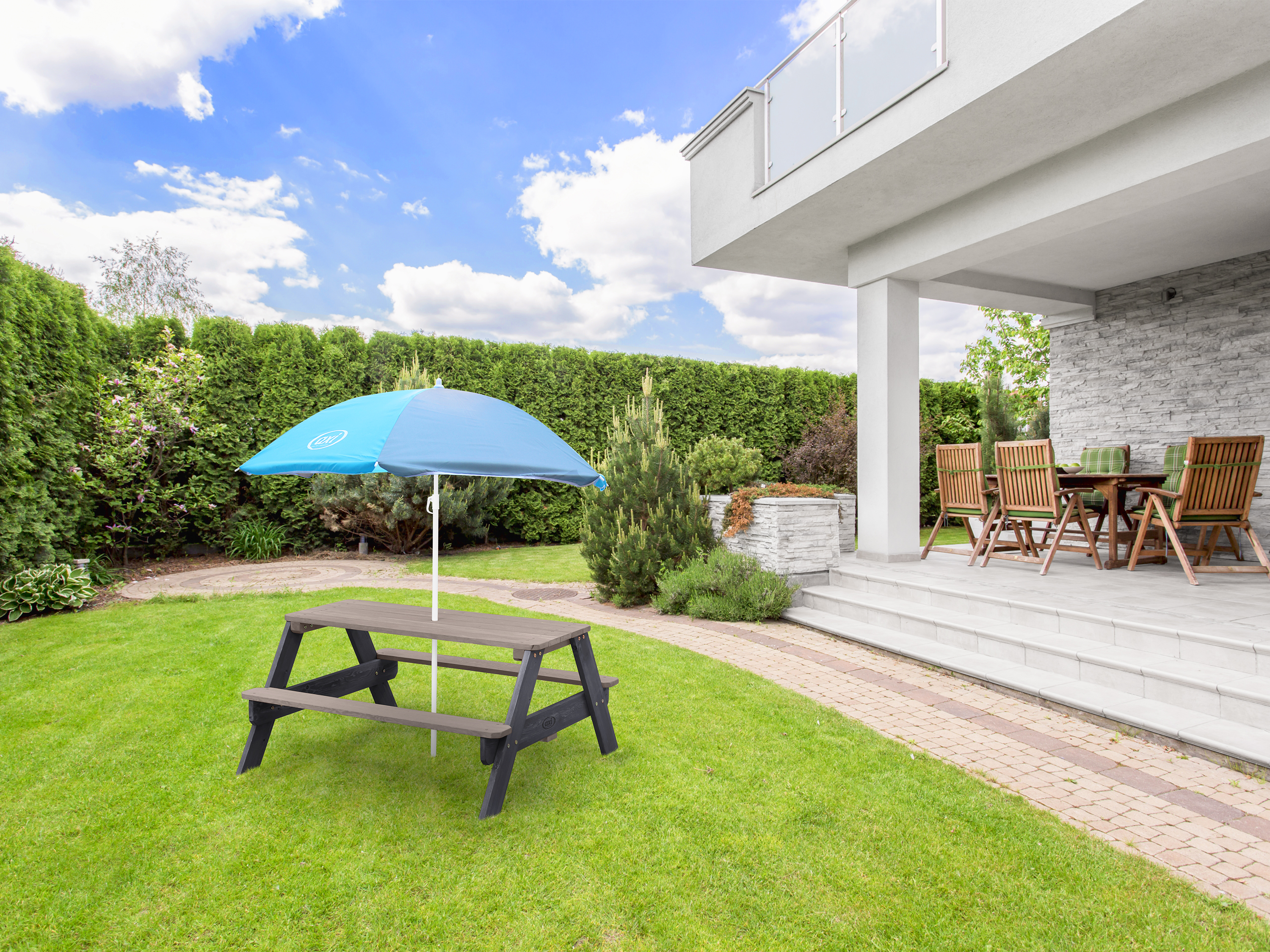 AXI Nick Picnic Table Anthracite/Grey - Umbrella Blue/Grey