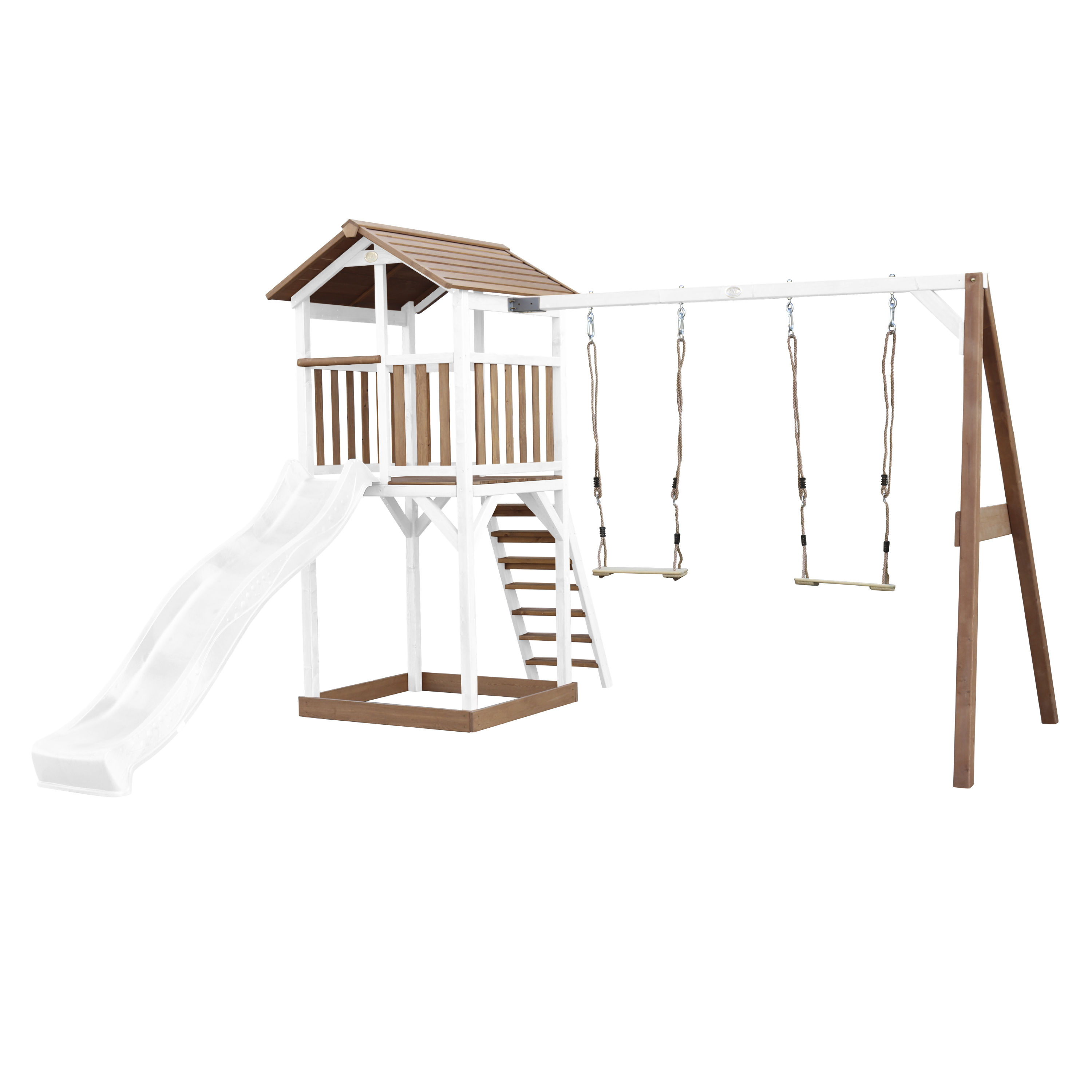 AXI Beach Tower with Double Swing Set Brown/White - White Slide