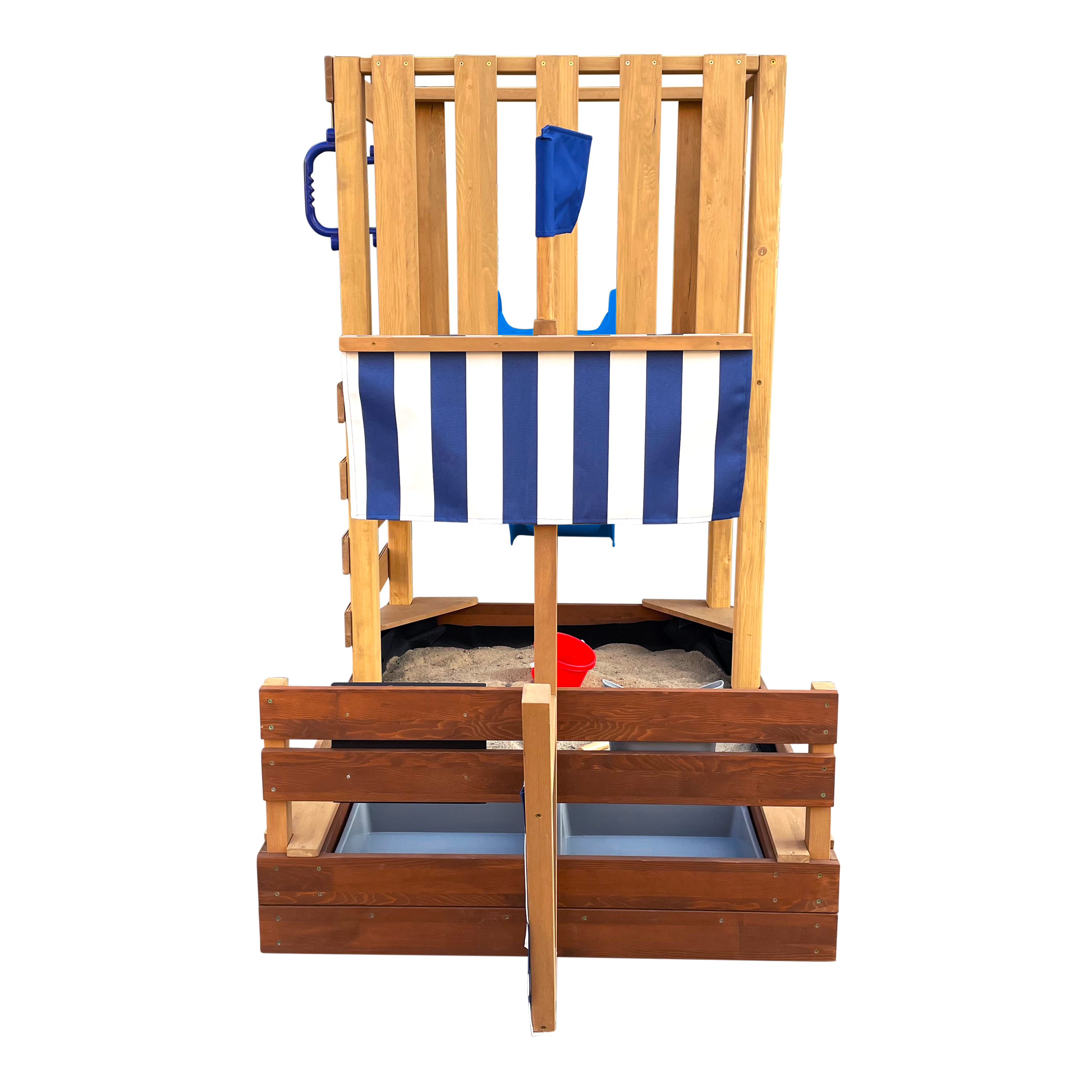 AXI Vicky Climbing Frame with Sandbox, Play Kitchen & Chalkboard – Blue Slide