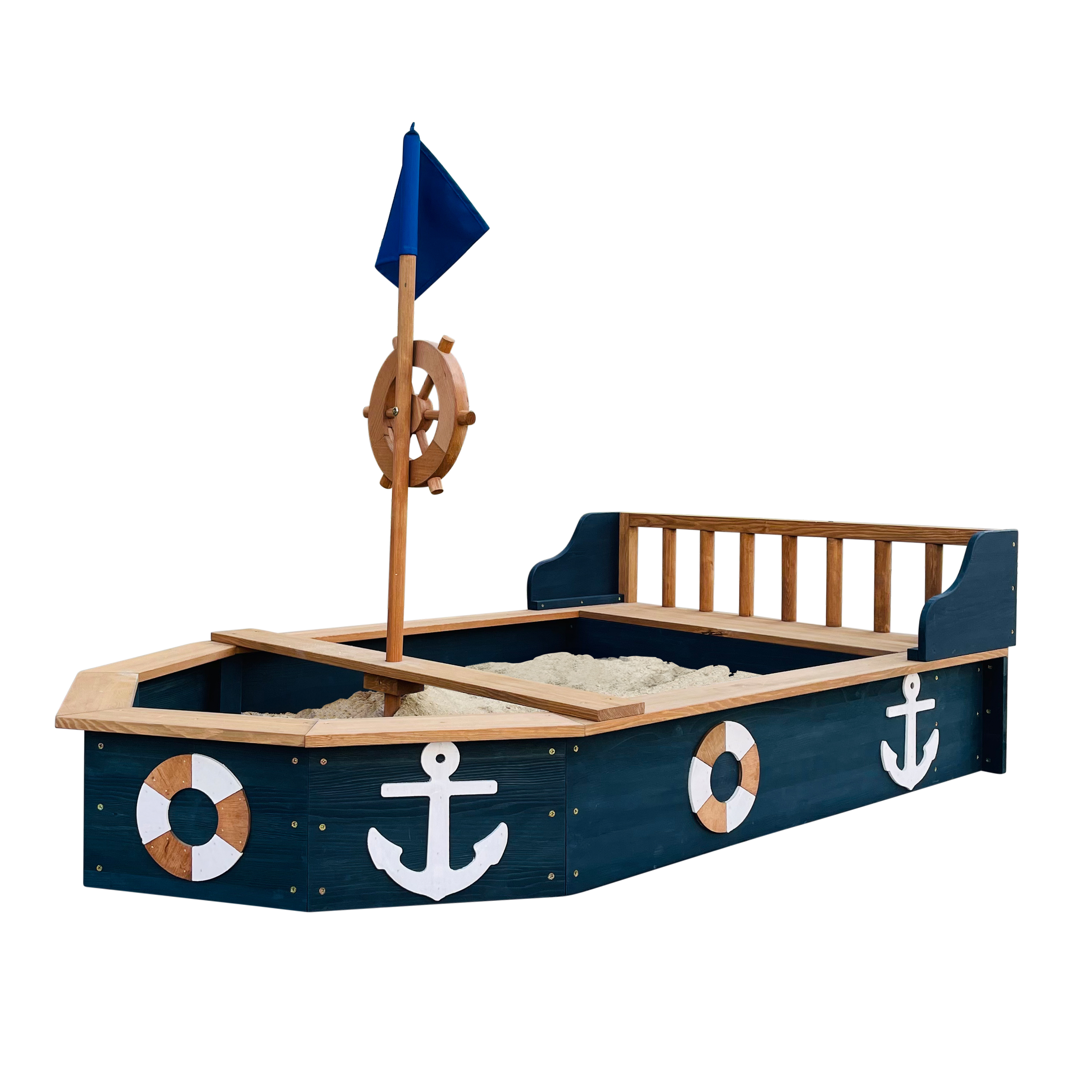 AXI Doris Boat Sandbox with storage bench - 153 x 90 x 100 cm - Anthracite/Brown