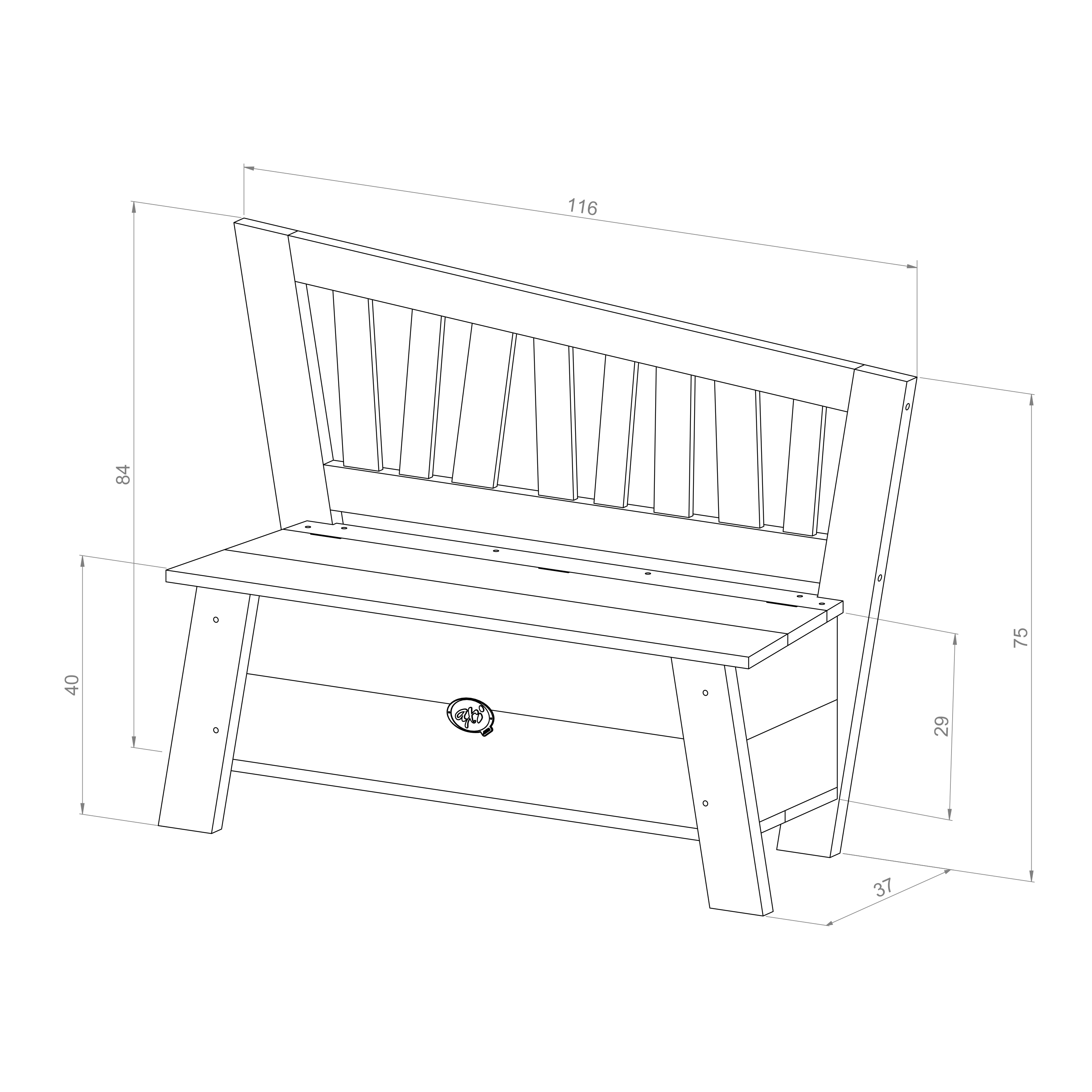 AXI Corky Storage Bench - Grey/White
