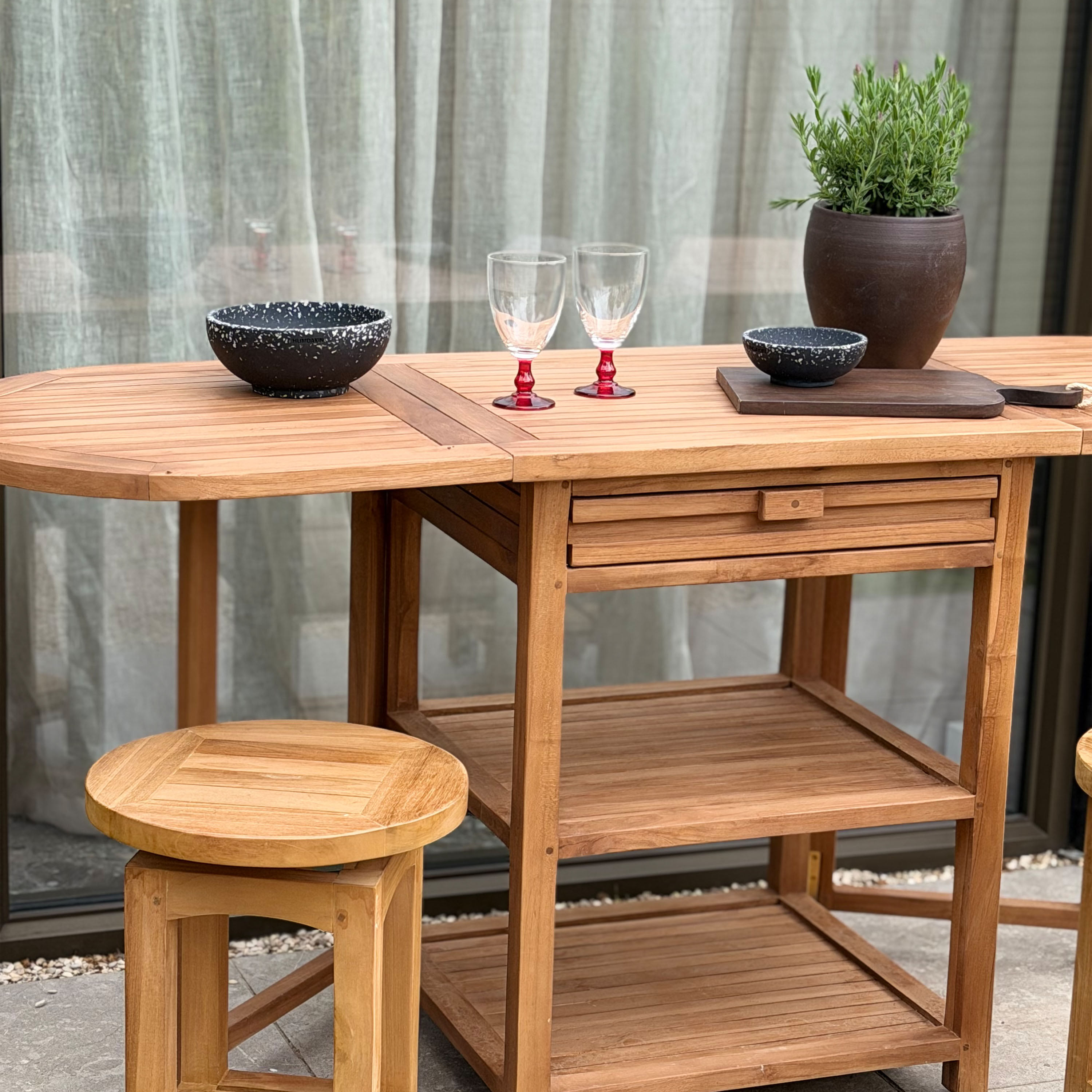 AXI Nomani Foldable Teak Low Bar Set with 2 stools