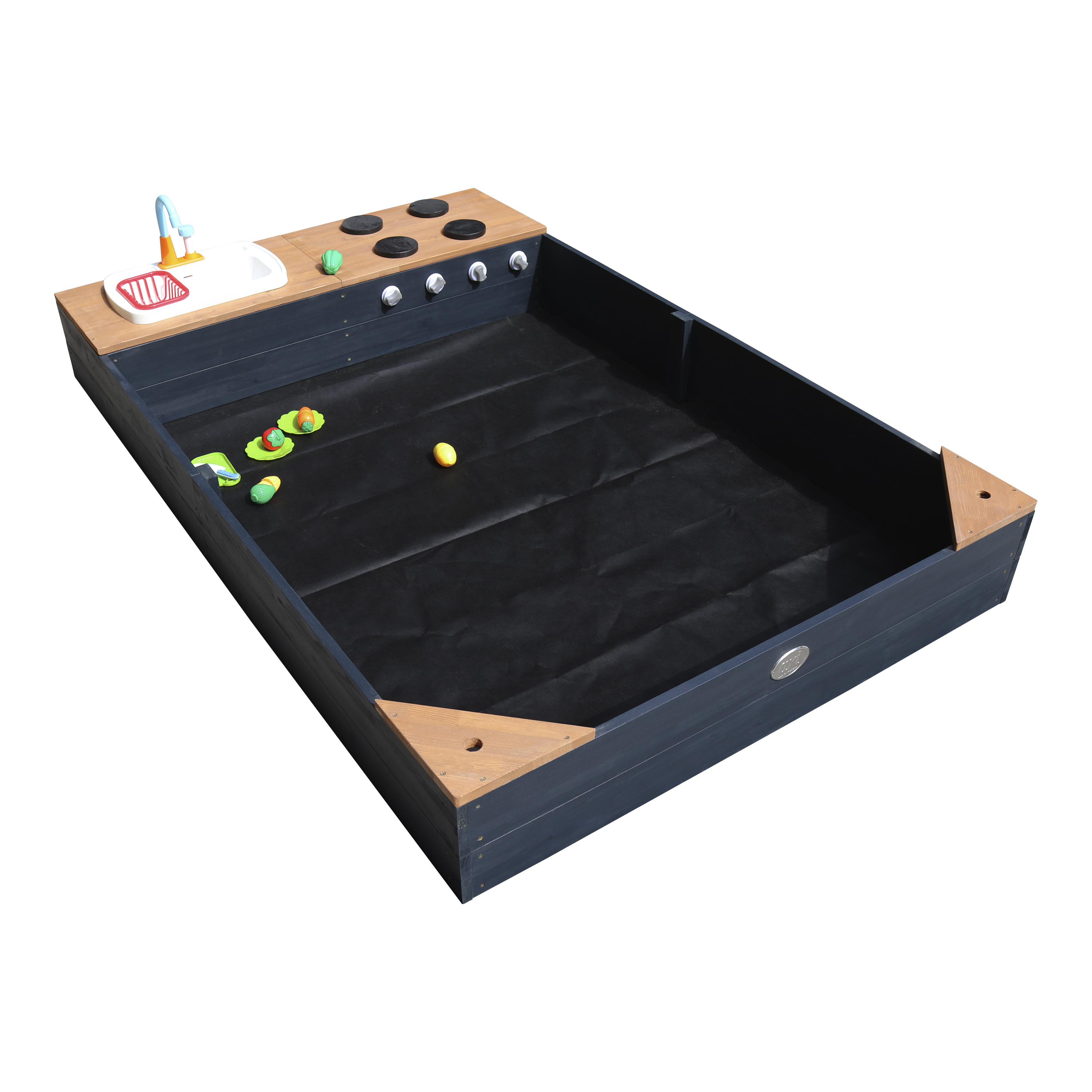 AXI Kelly Sandbox with Play Kitchen - 180 x 115 cm - Anthracite/Brown